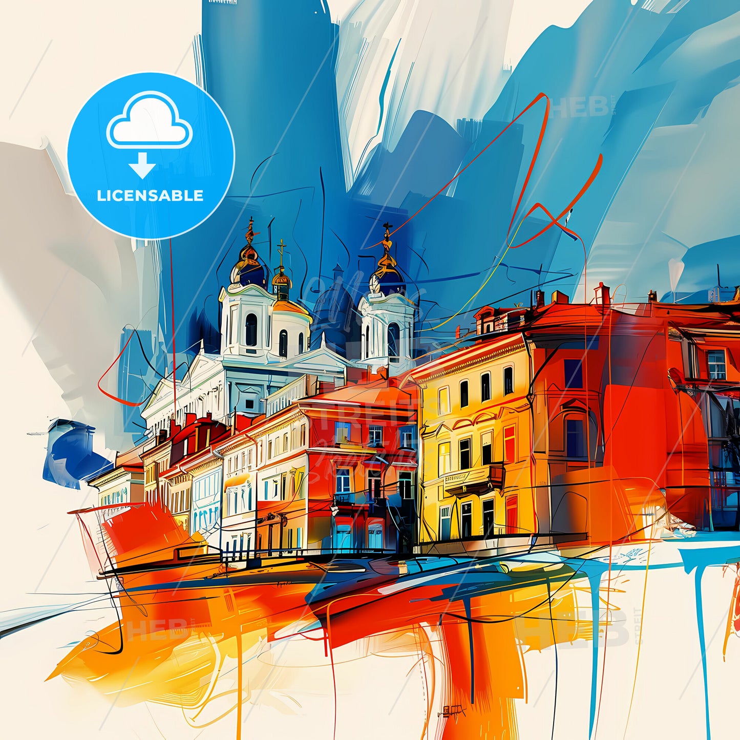 Vibrant София, Bulgaria - A Colorful Painting Of Buildings