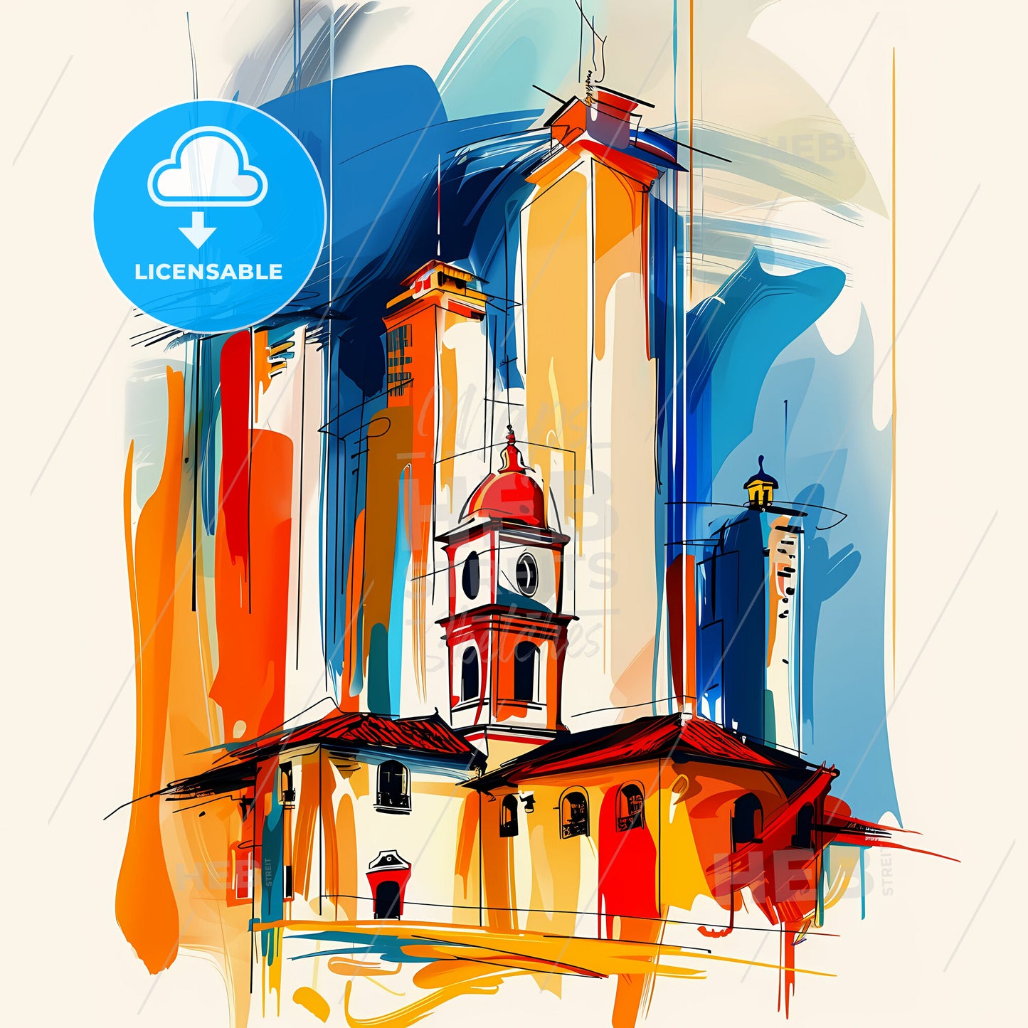 Vibrant Soledad, Colombia - A Painting Of A Building With Towers