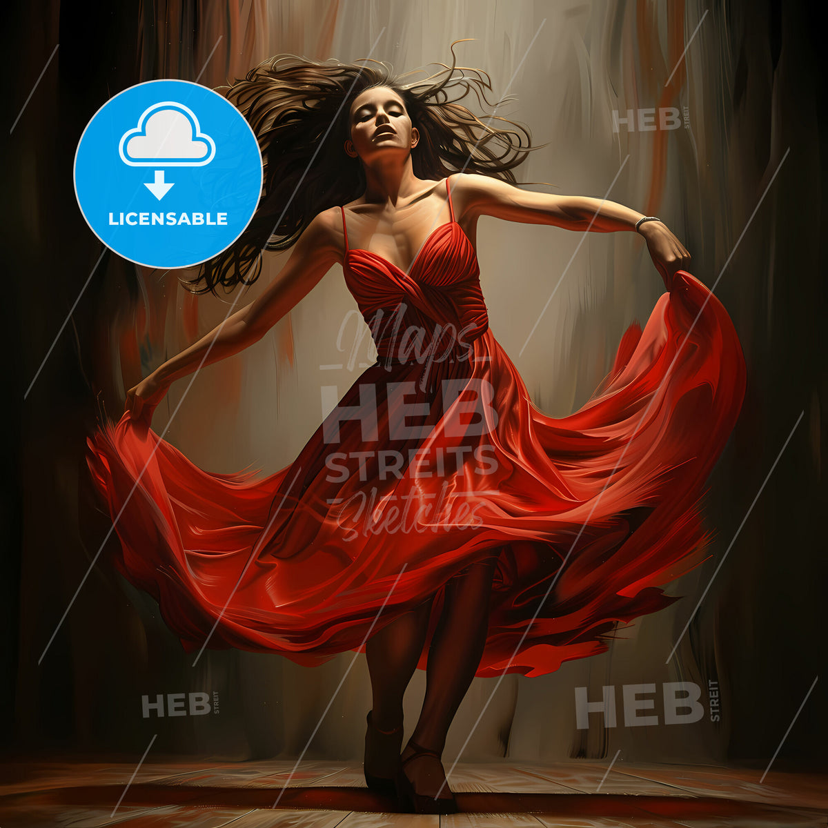 solo dancer in red dress in motion - A woman in a red dress