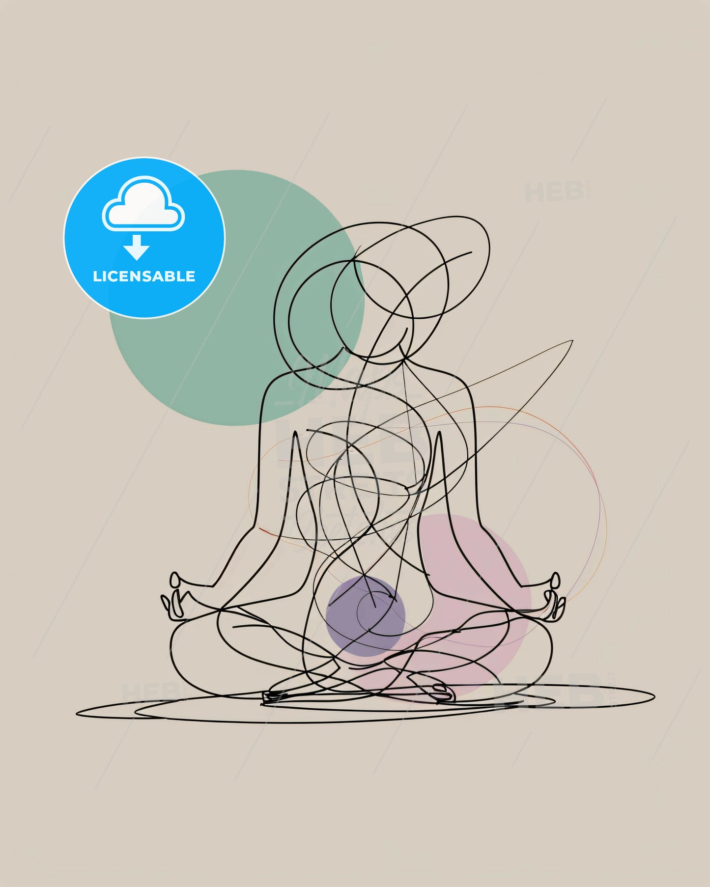 Serene Simplicity: Tranquil Lines, Vibrant Hues - A drawing of a woman meditating