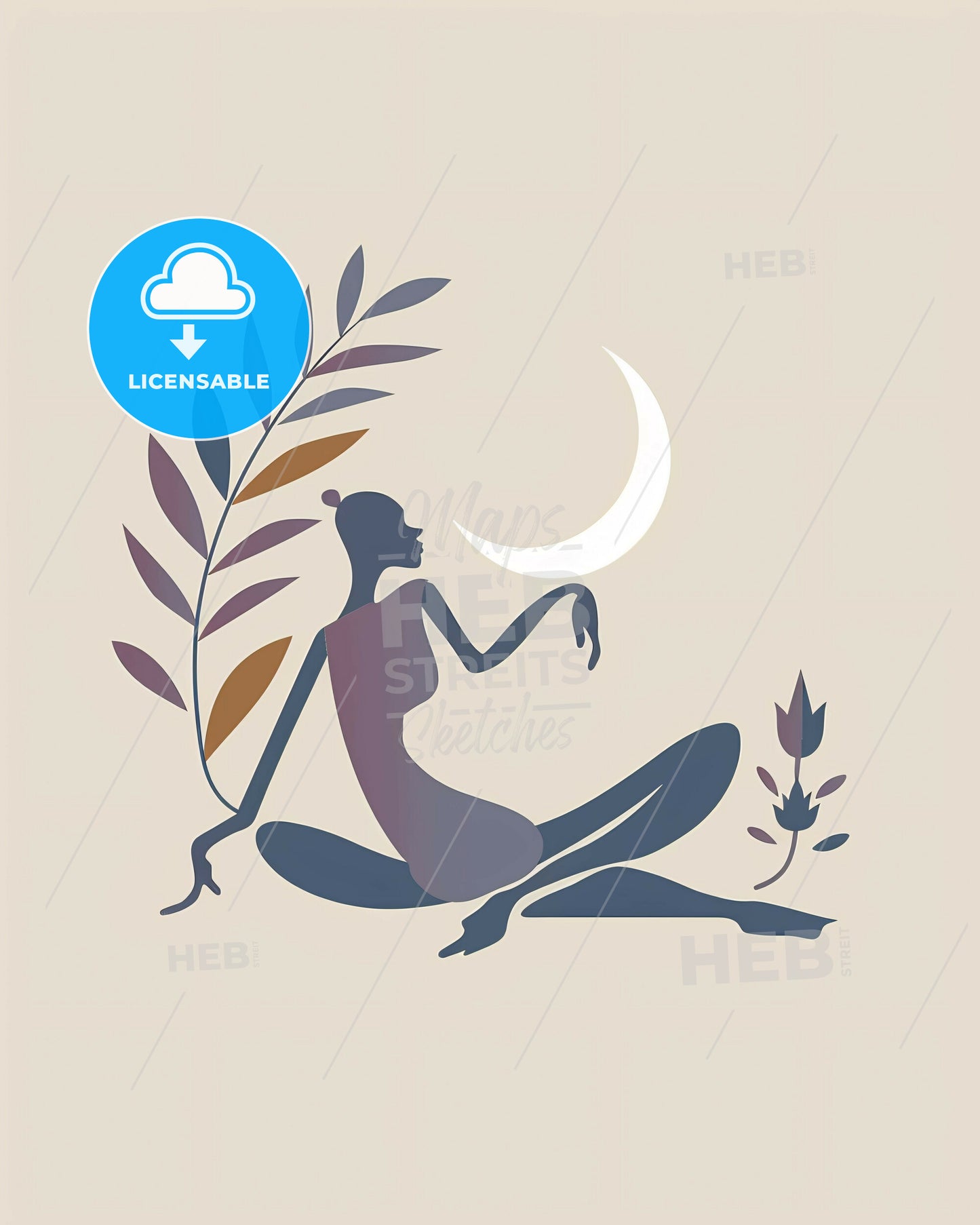 Zen Line Art: Tranquility in Minimal Form - A woman sitting on the ground with a moon