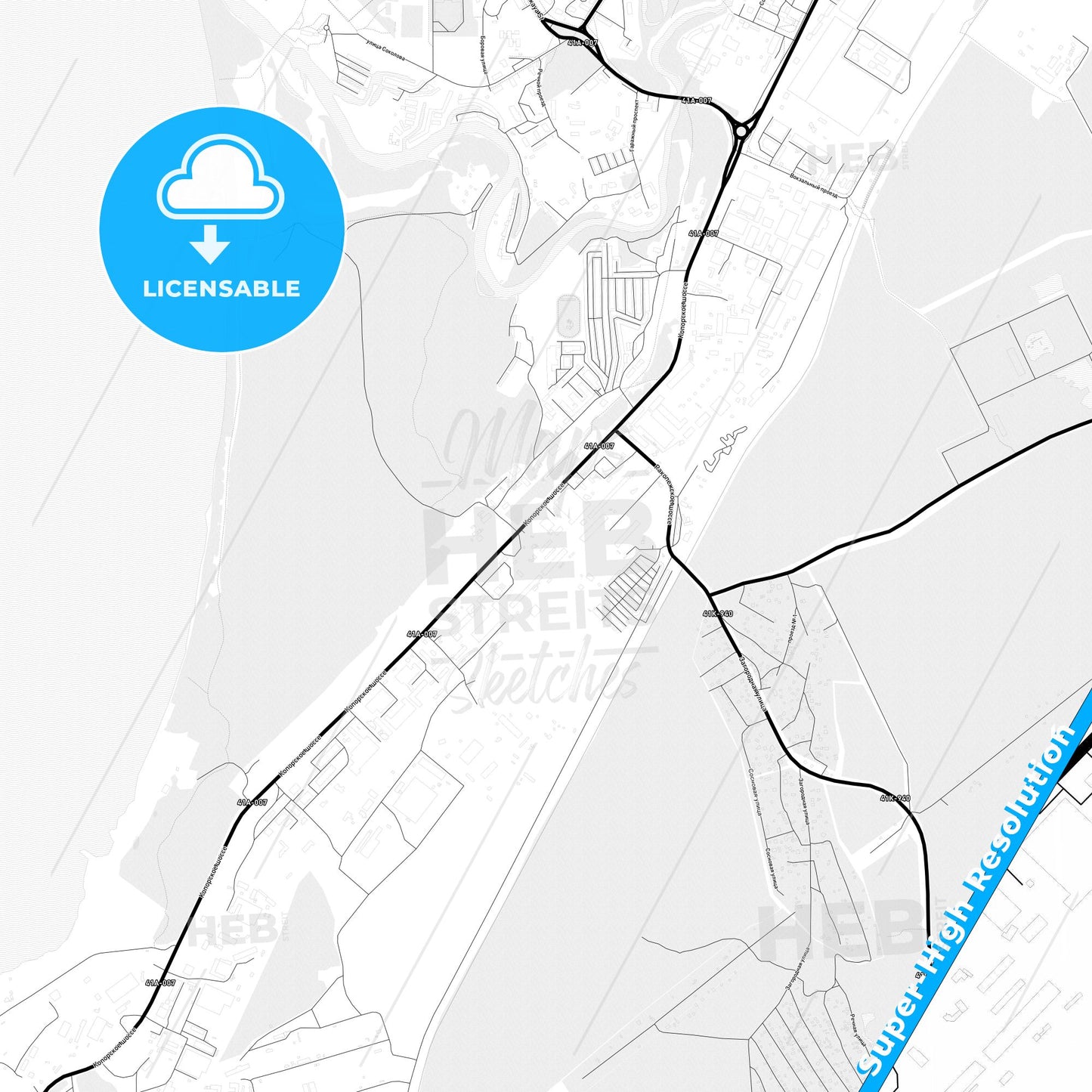 Sosnovy Bor, Russia Light Map with Street Names, City Names, and Districts