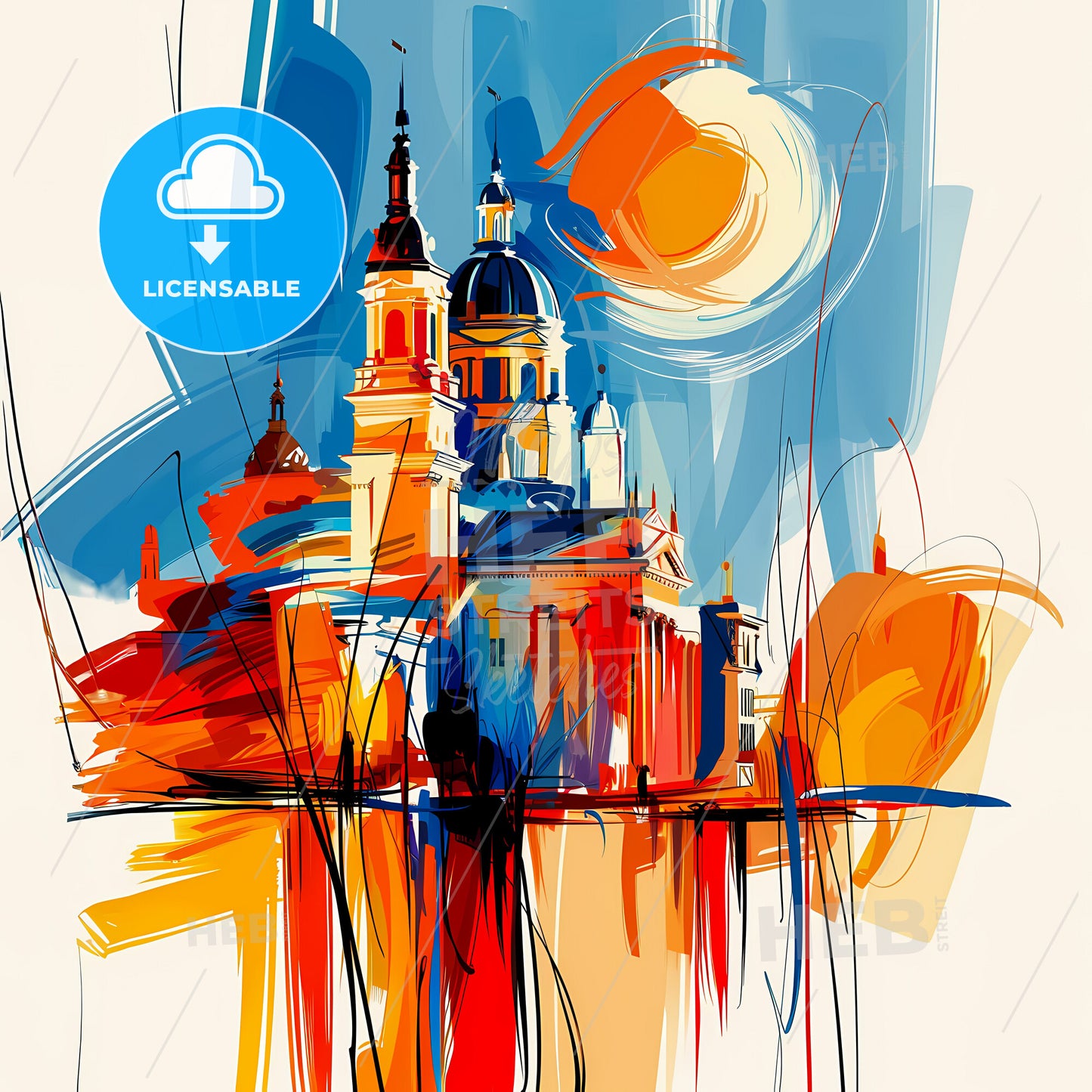 Vibrant South Bend, Indiana - A Painting Of A Skyline With A Colorful Building