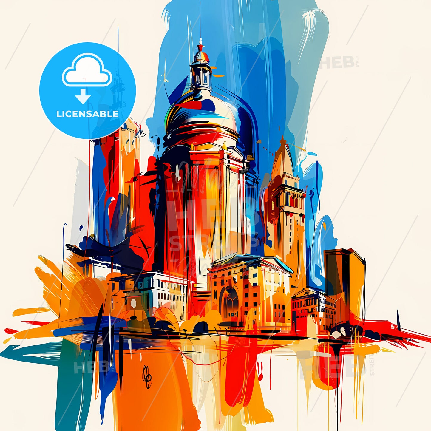 Vibrant South Bend, Indiana - A Painting Of A Skyline With A Colorful Building