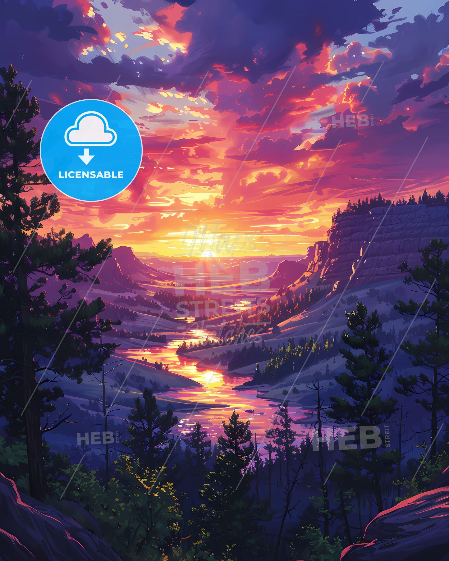 Vibrant Sunset - South Dakota - River - Artistic Landscape