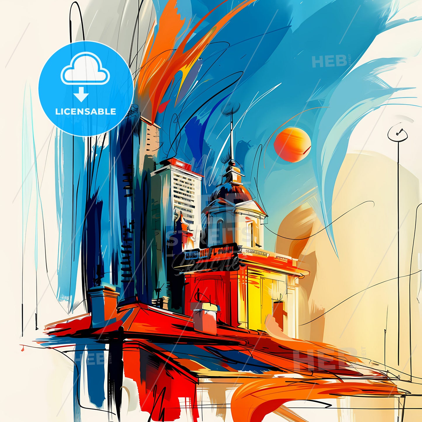 Vibrant South Jakarta, Indonesia - A Painting Of A Building With A Roof And A Tower