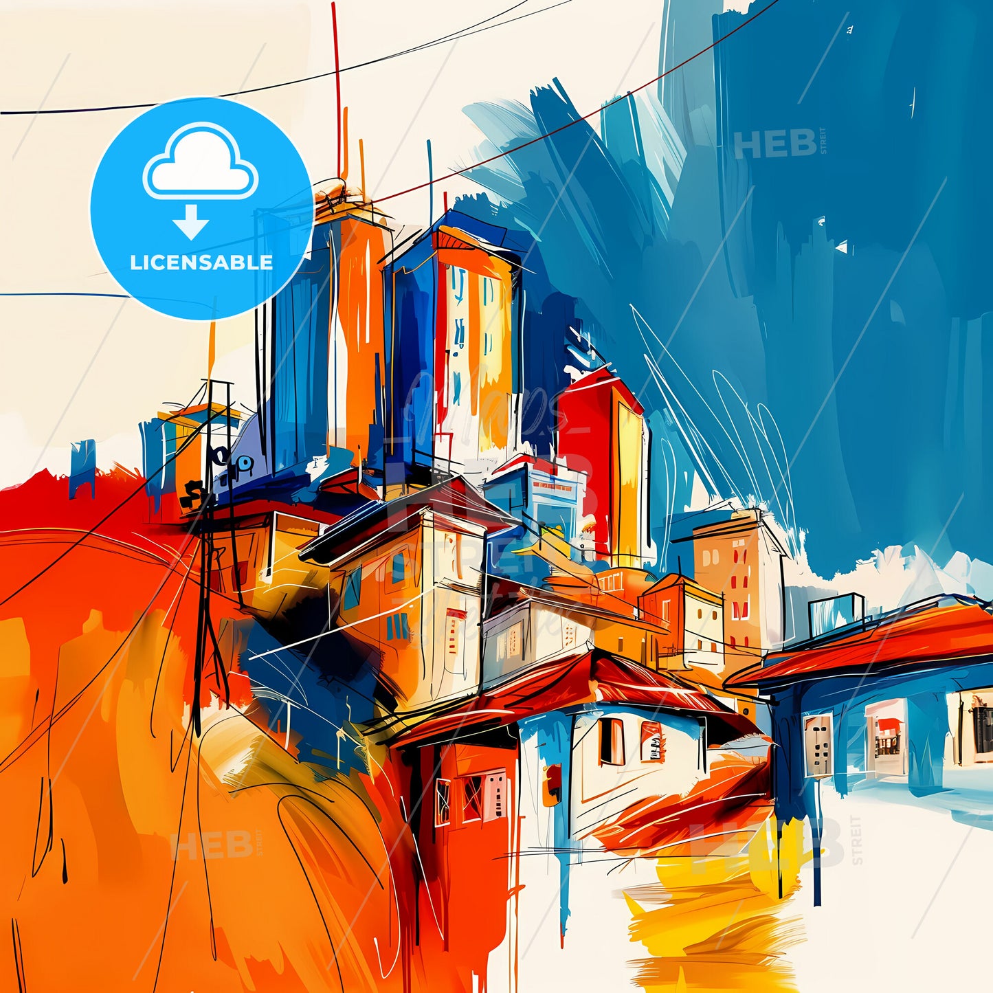 Vibrant South Jakarta, Indonesia - A Painting Of Buildings And A Blue Sky