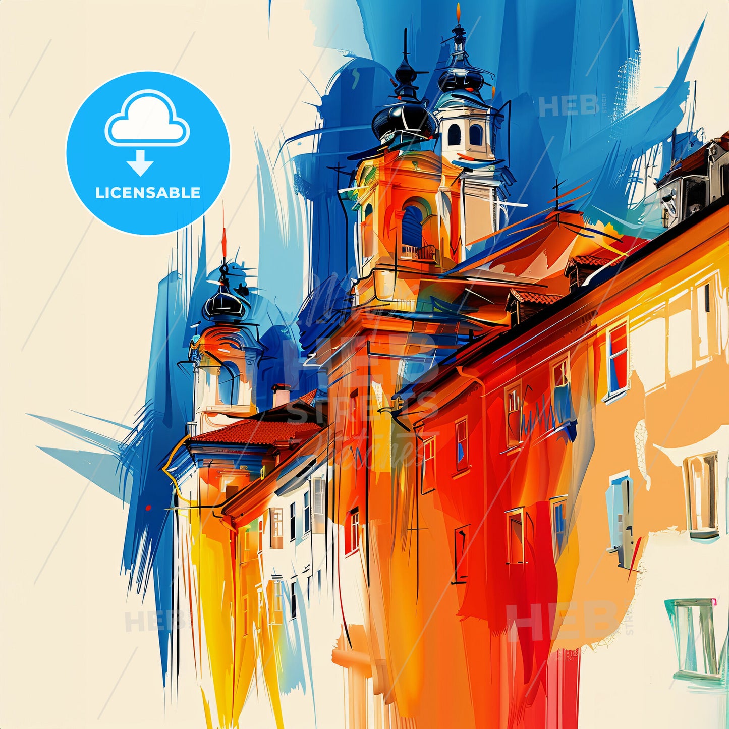 Vibrant Стара Загора, Bulgaria - A Painting Of A Building With A Colorful Background