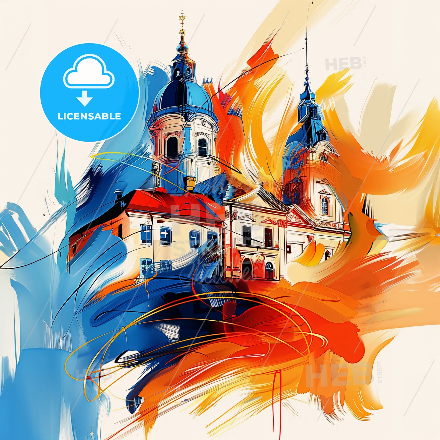 Vibrant Stavanger, Norway - A Painting Of A Building With A Blue And Orange Paint
