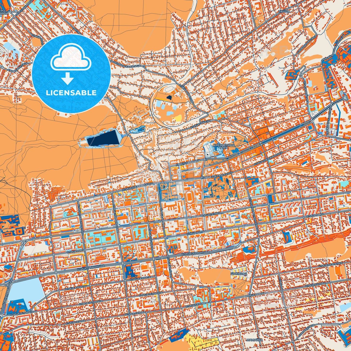 Colorful Stavropol Street Map with Labels and Buildings
