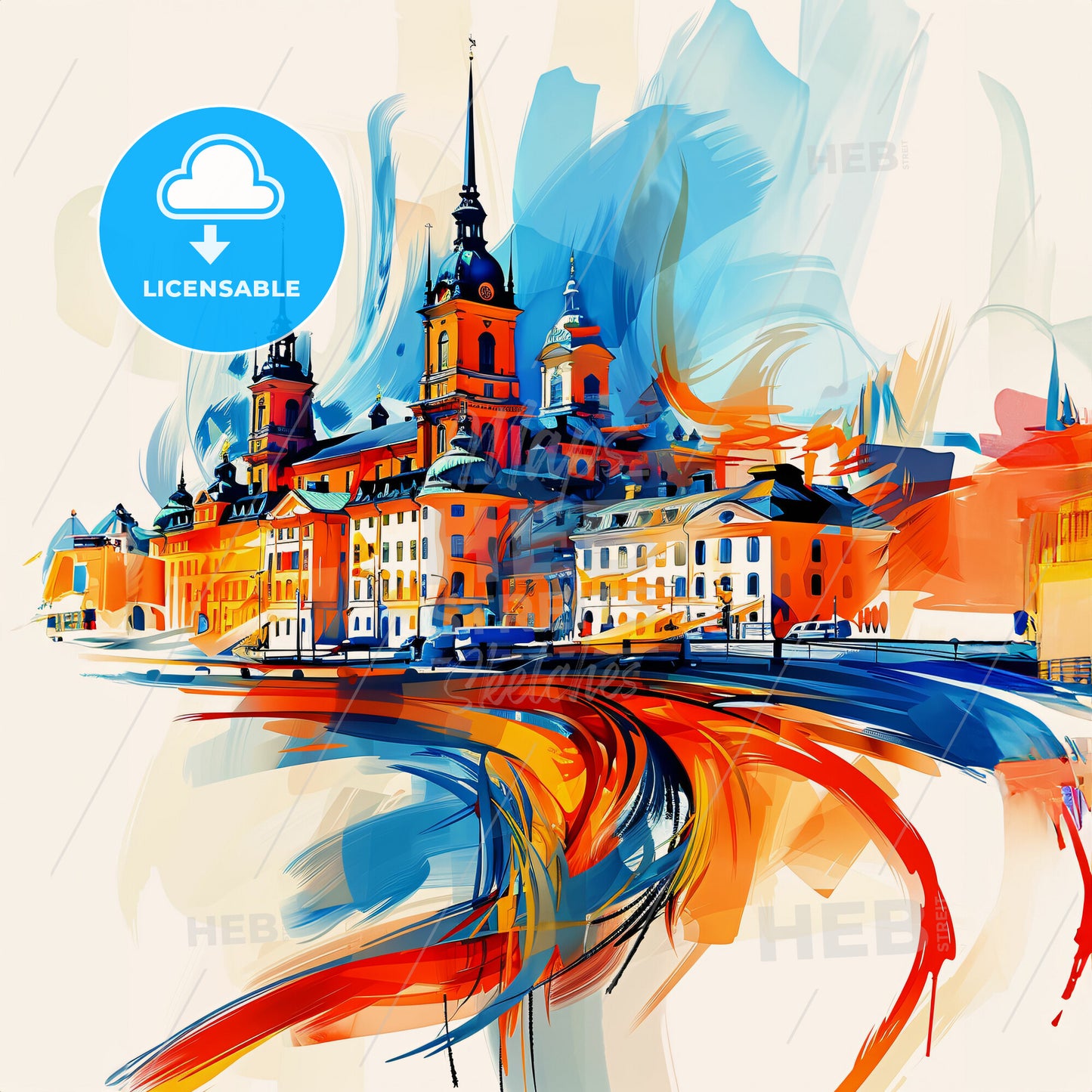 Vibrant Stockholm, Sweden - A Colorful Painting Of A Building