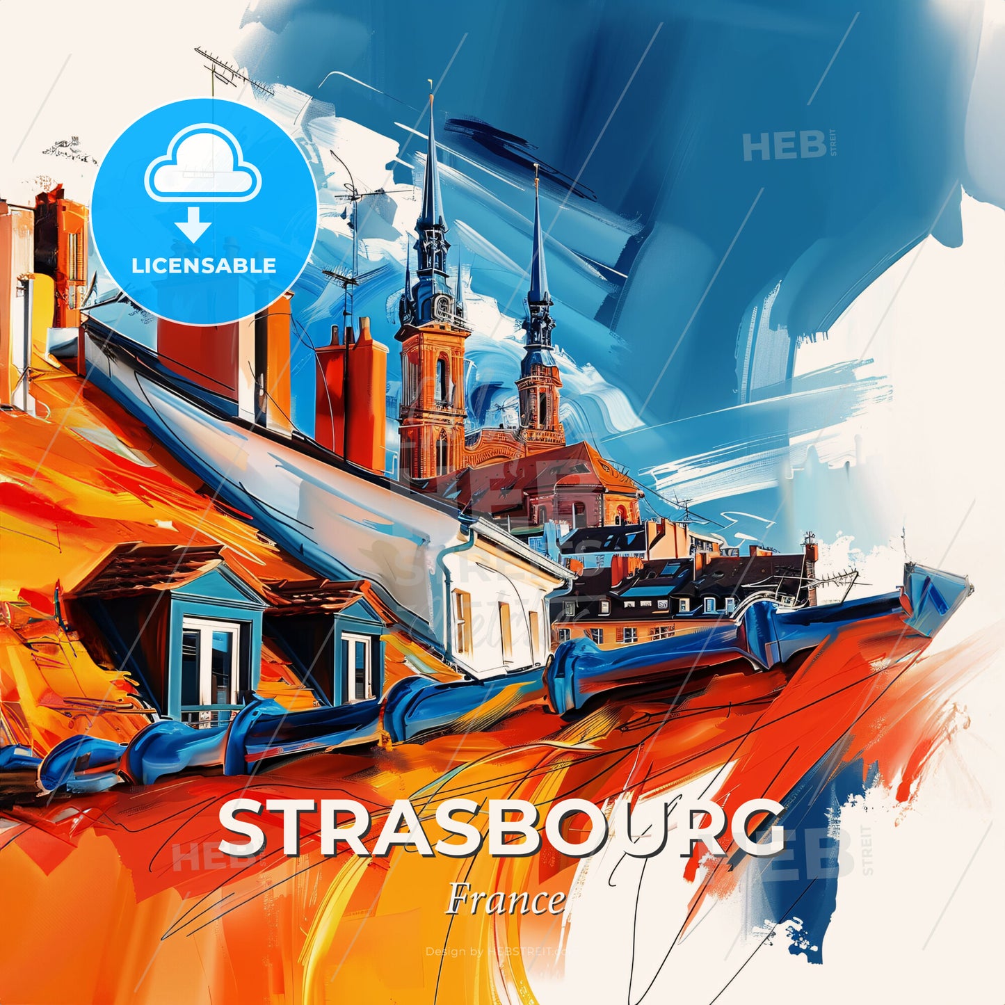 Vibrant Strasbourg, France - A Painting Of A Rooftop Of A Town - Square format print template