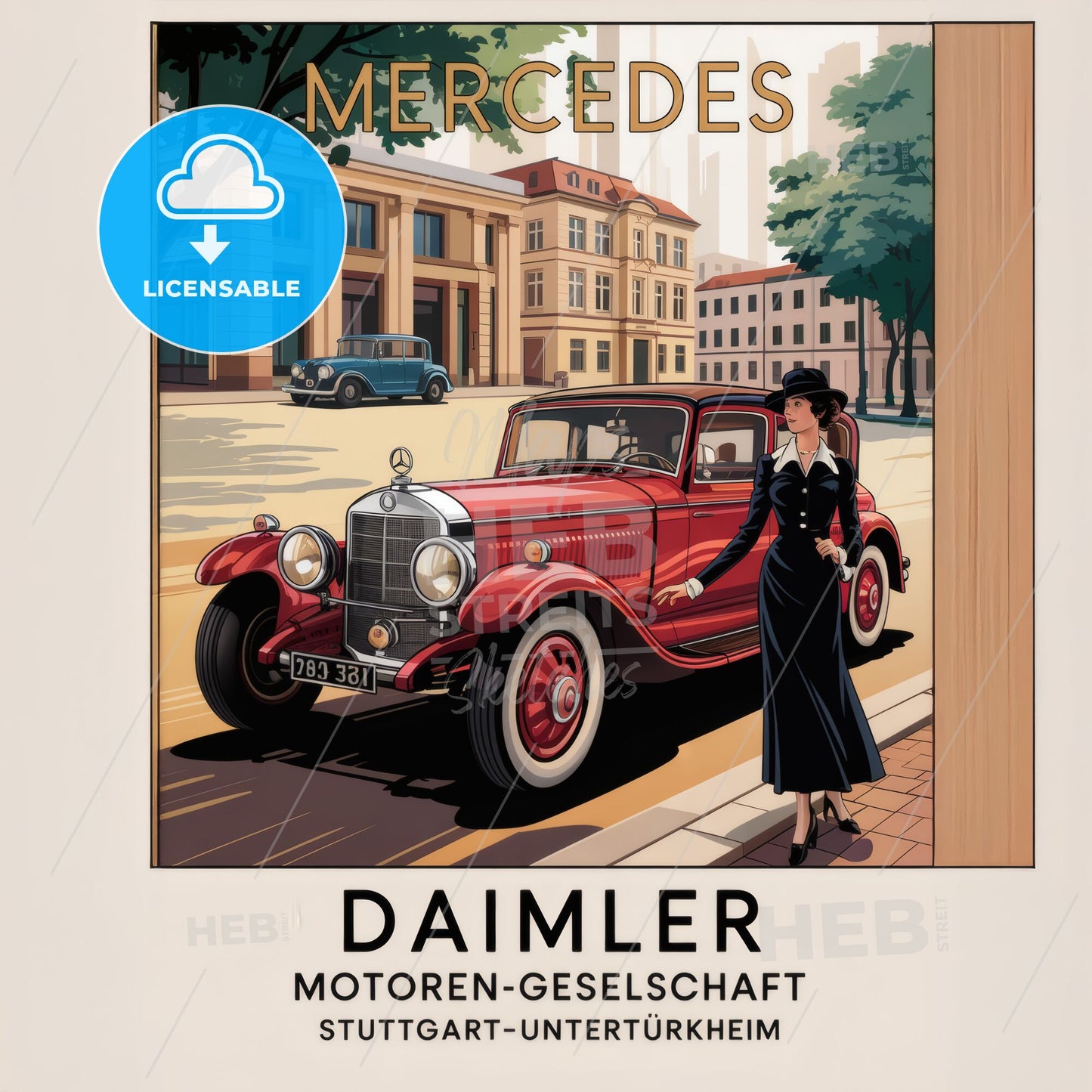 Stunning 1900s Art Deco Mercedes-Benz Advertisement Poster – Timeless Elegance!