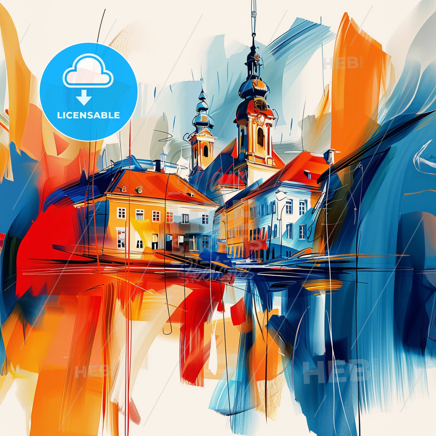 Vibrant Stuttgart, Germany - A Painting Of A Building