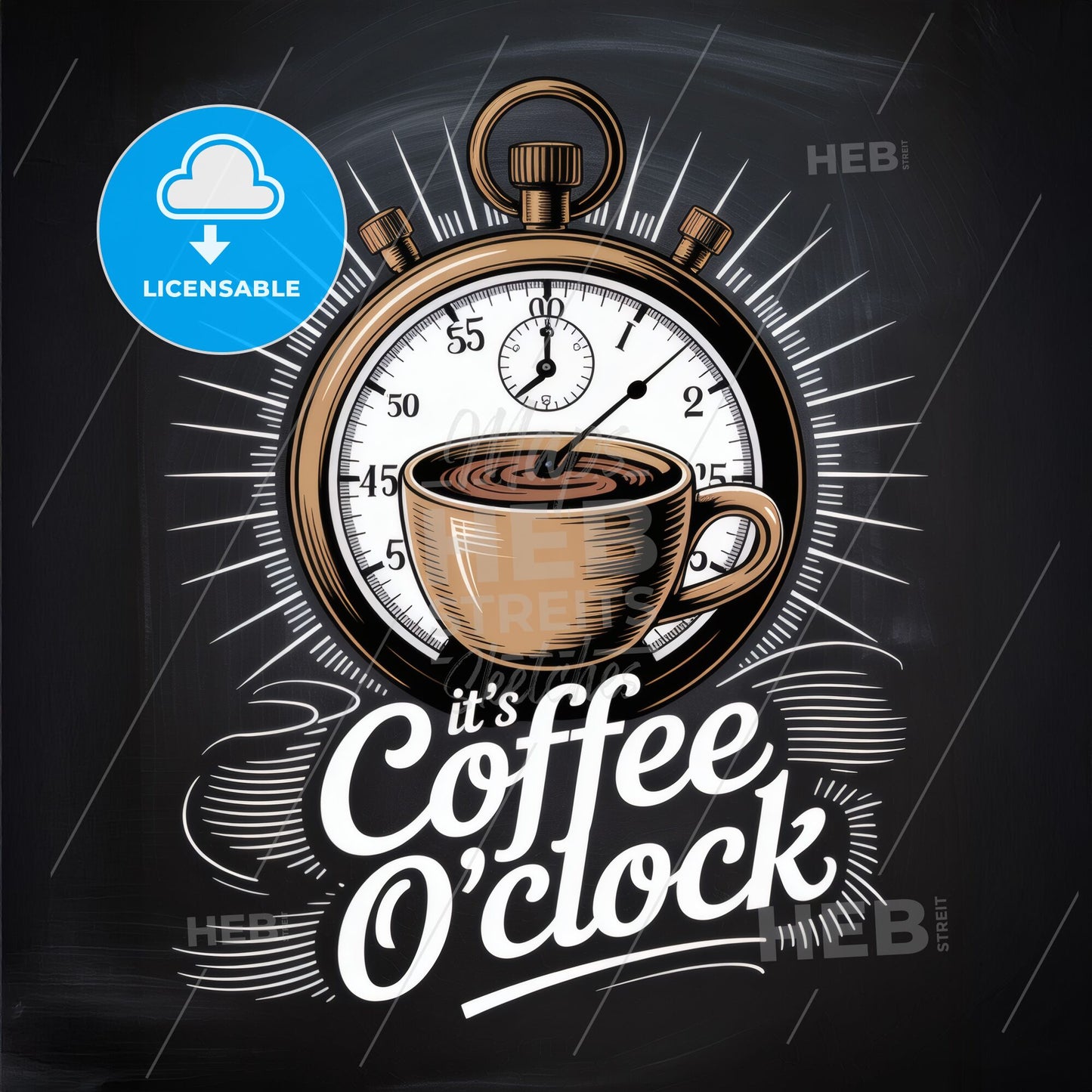 Stylish Coffee Time Illustration with Stopwatch and Charming Typography for Coffee Lovers