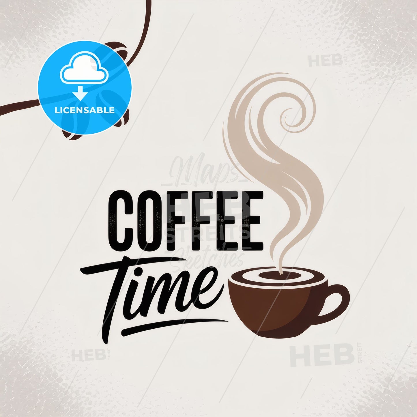 Stylish Coffee Time Logo with Steam and Coffee Beans for Unique Branding and Marketing Purposes.