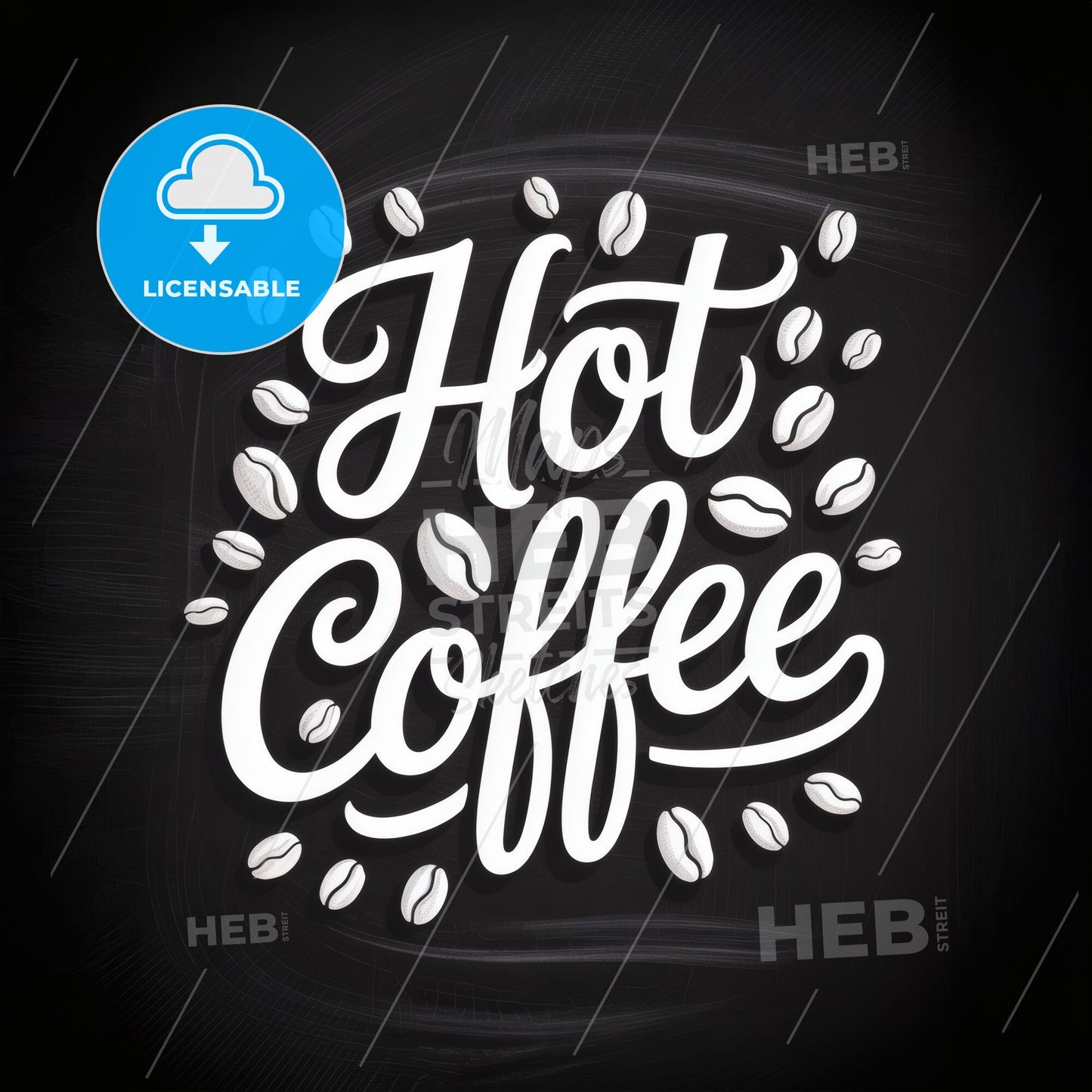 Stylish Typography of 'Hot Coffee' Surrounded by Coffee Beans on a Dark Background