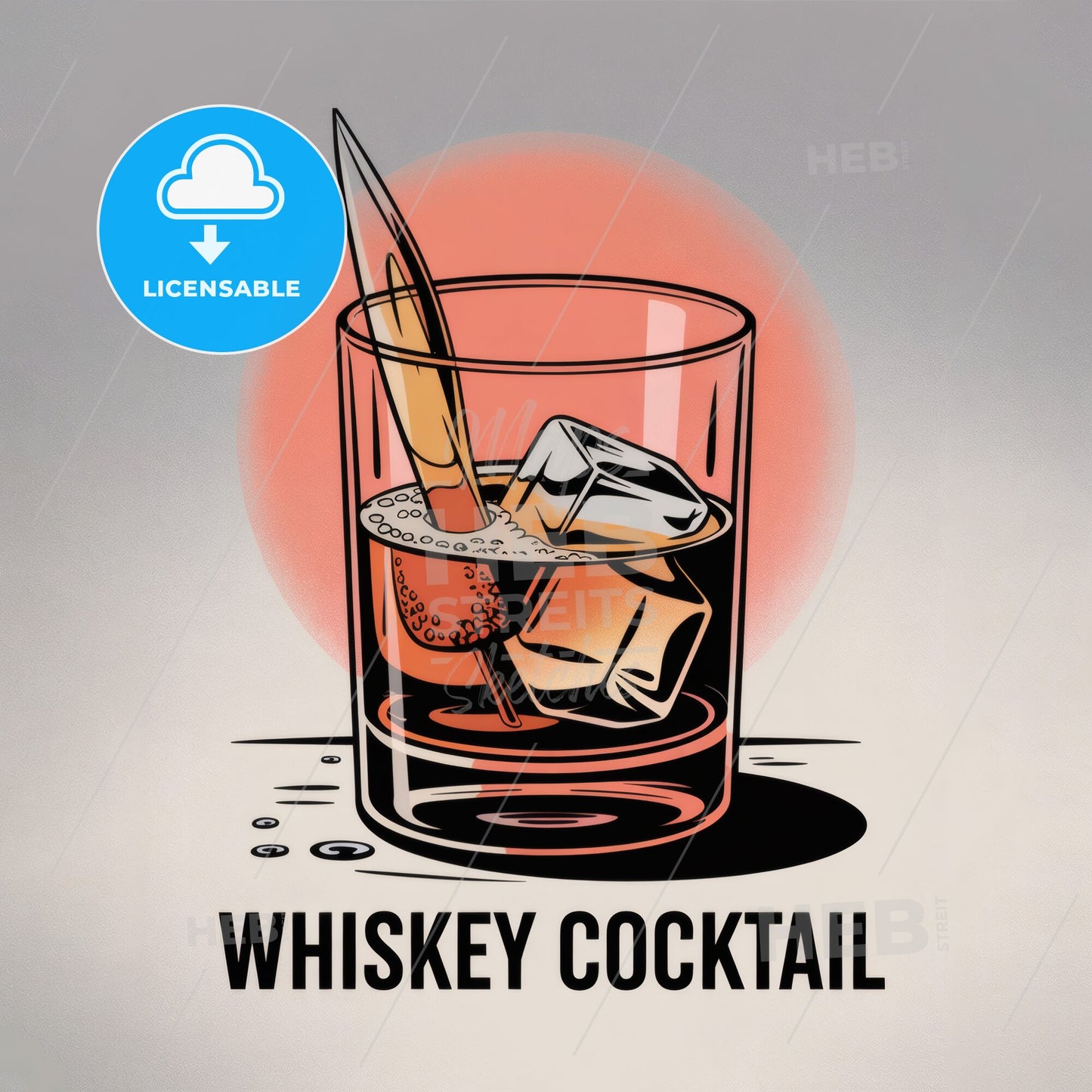 Stylish Whiskey Cocktail with Ice and Garnish in an Artistic Glass Design