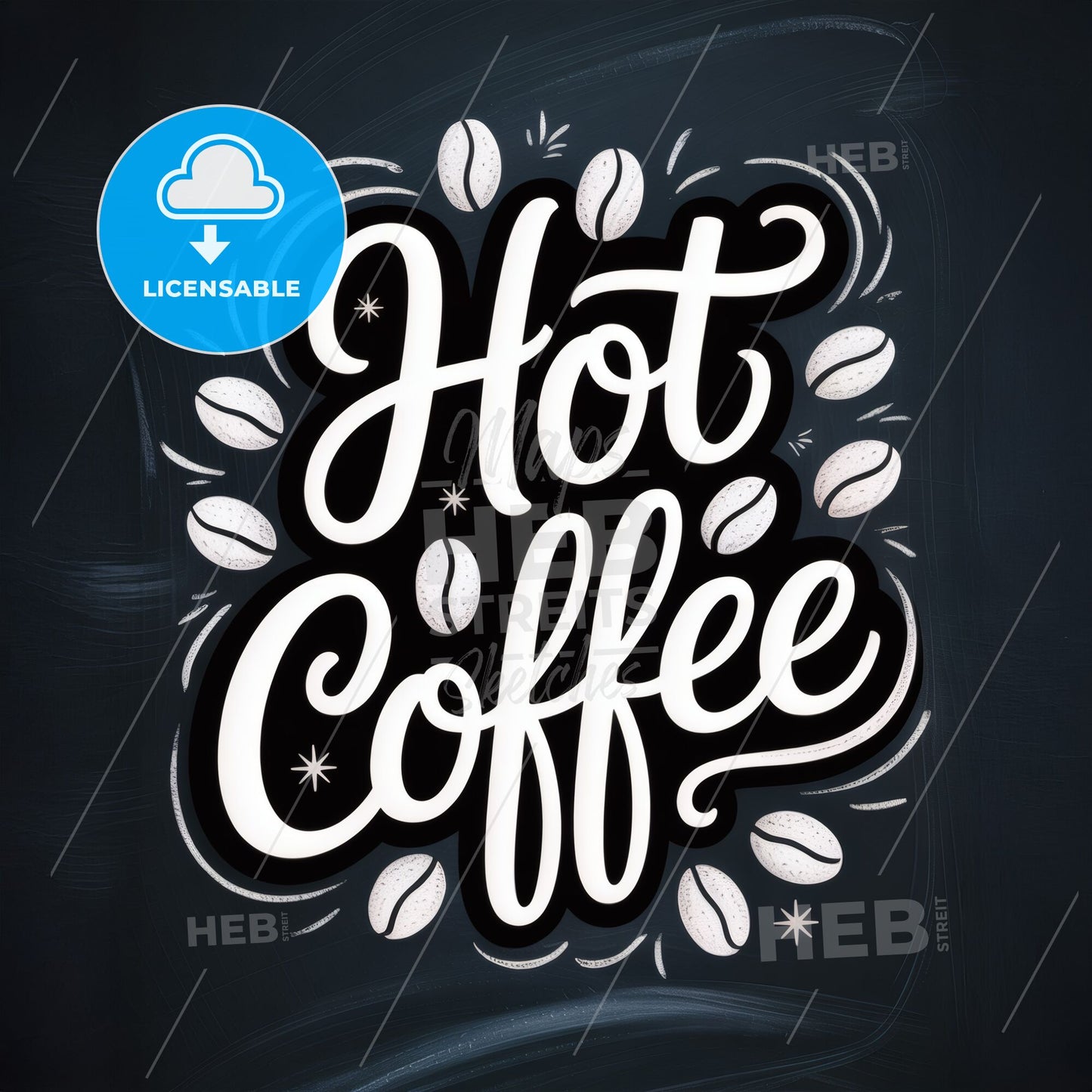 Stylized Typography Featuring 'Hot Coffee' Surrounded by Coffee Beans on a Black Background.