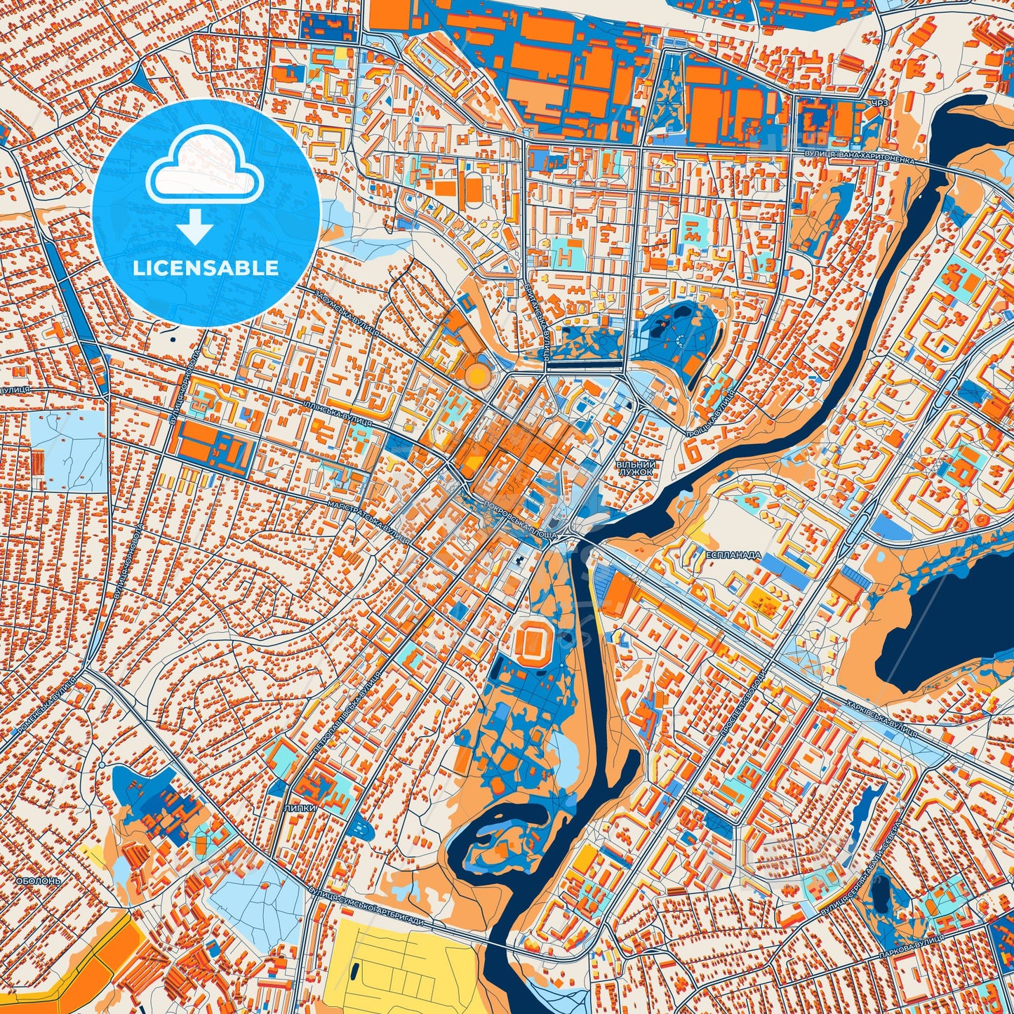 Colorful Sumy Street Map with Labels and Buildings