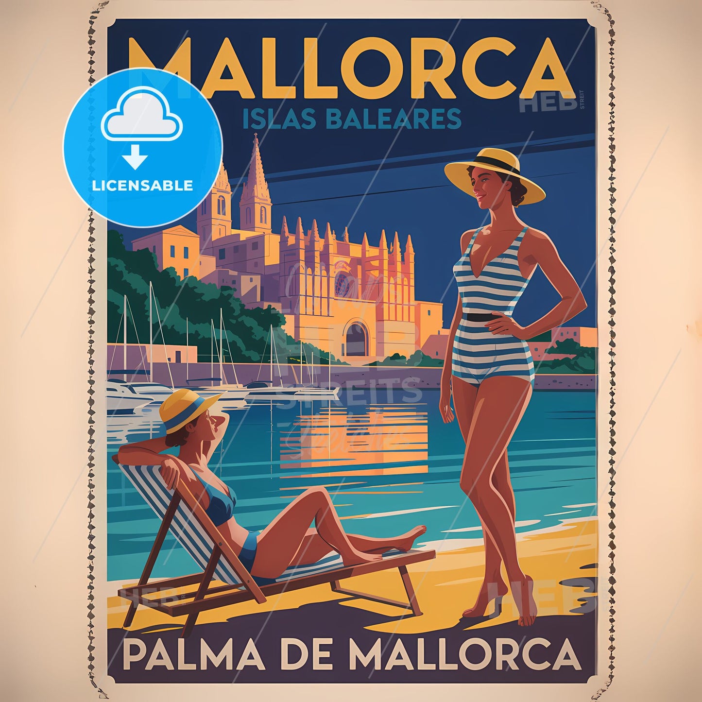 Sun-Kissed Mallorca: Vintage Art Deco Coastal Paradise Print