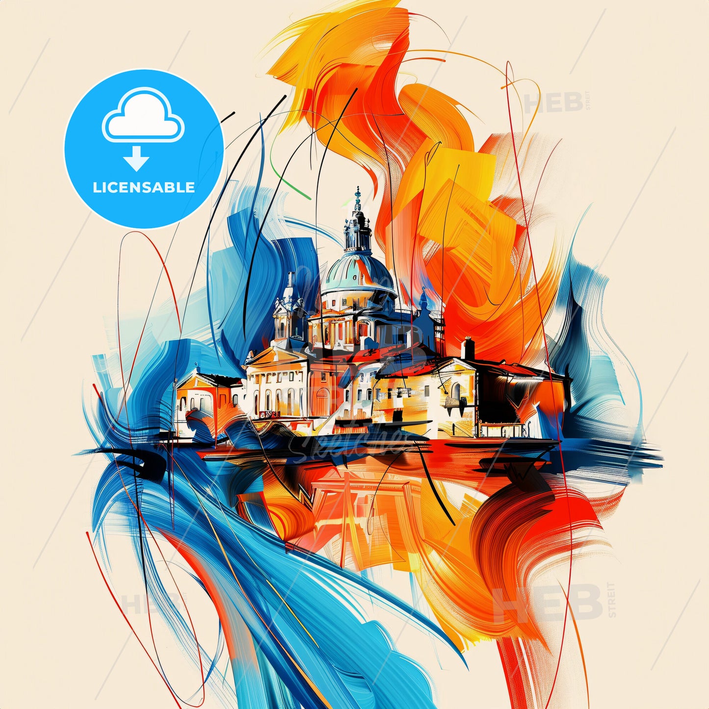 Vibrant Sunderland, England - A Painting Of A Building With A Dome And A Colorful Background