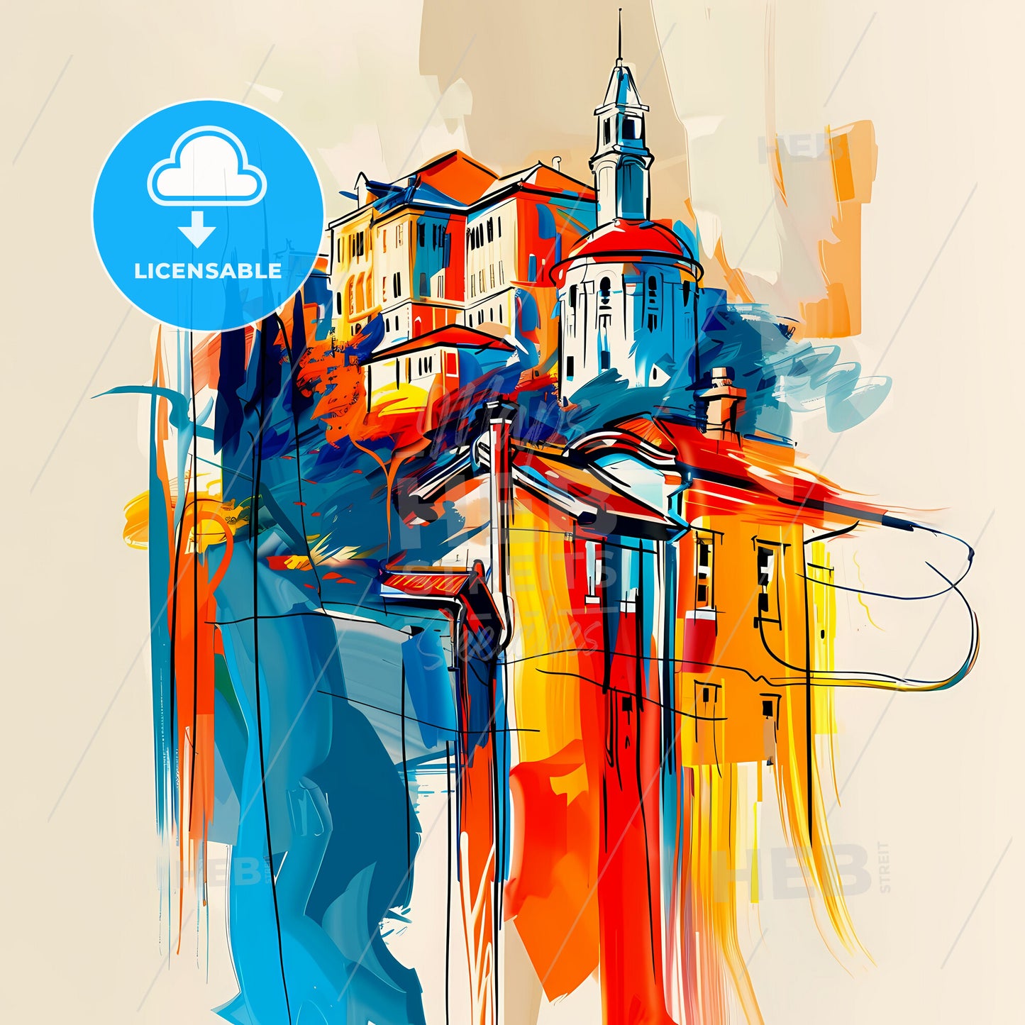 Vibrant Sunshine Coast, Australia - A Painting Of Buildings On A Hill