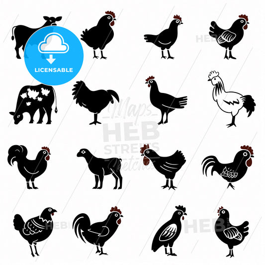 Abstract black animal silhouette icons, made of simple geometric primitives - cow icon on white backgrond