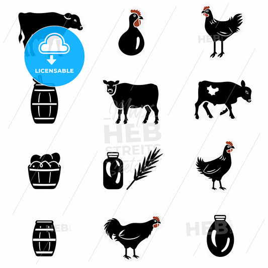 Minimal Geometric Animal Icon Set | Black and White Primitives | Animal and Object Symbolism