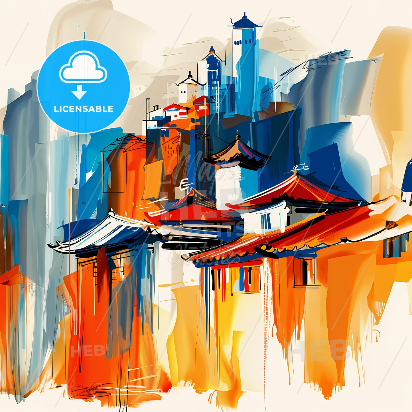 Vibrant Suwon, South Korea - A Painting Of Buildings And Towers