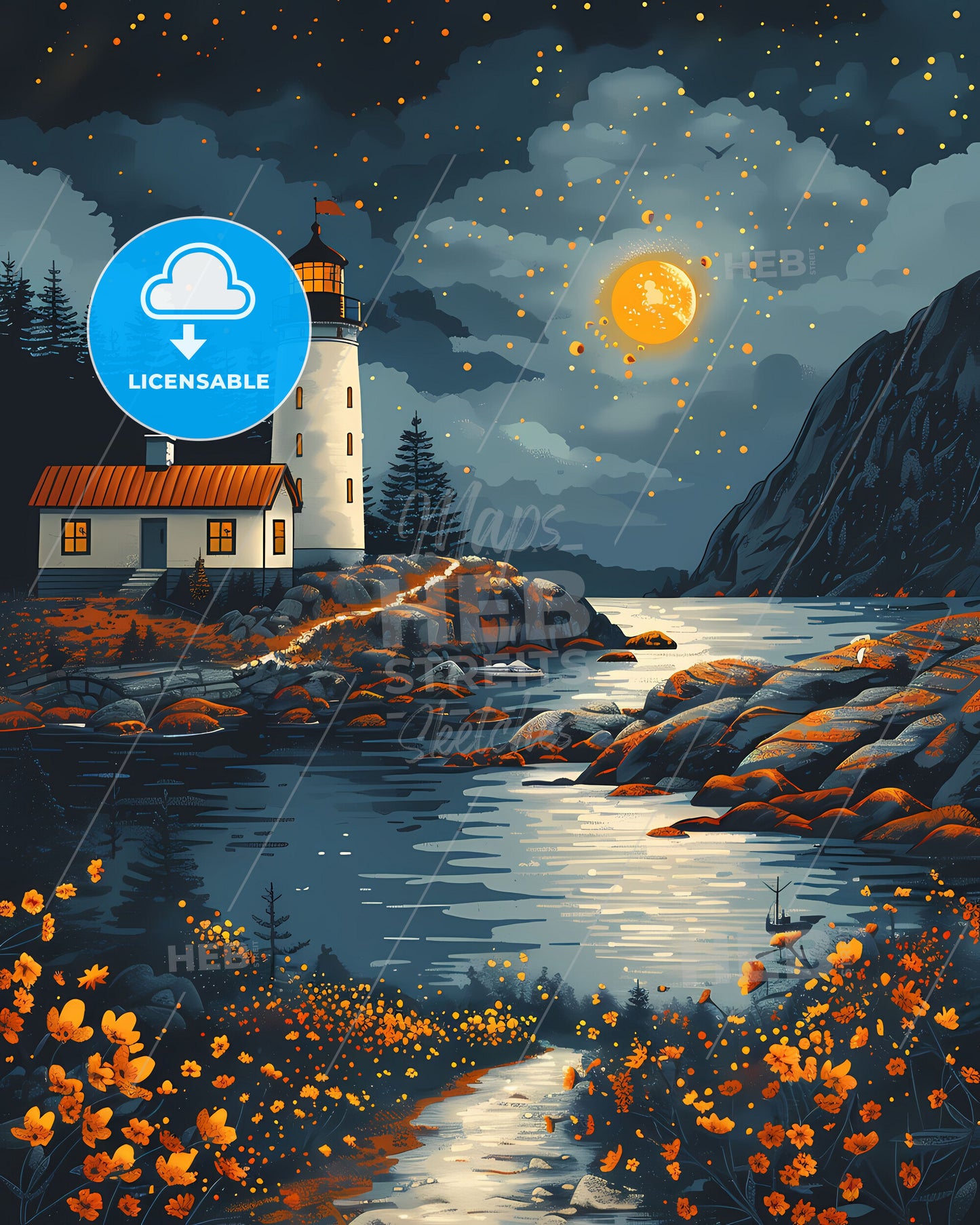Vibrant Painting of Swedish Lighthouse by River, Depicting European Scenery, Art Focus