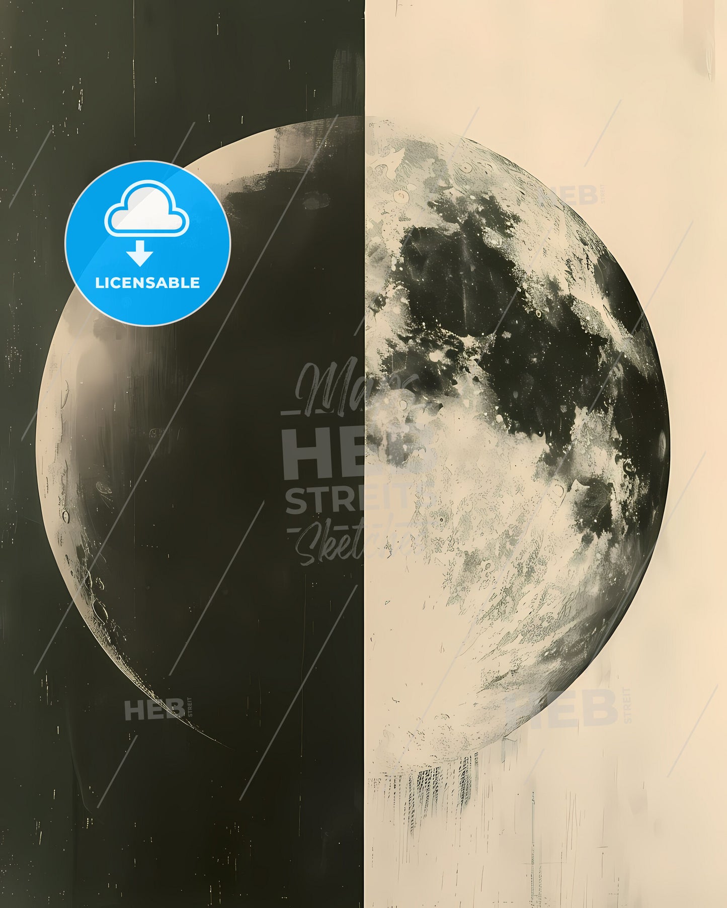 Duotone Bauhaus Half Moon Art Painting Vibrant Abstract Geometric Composition Design 1930