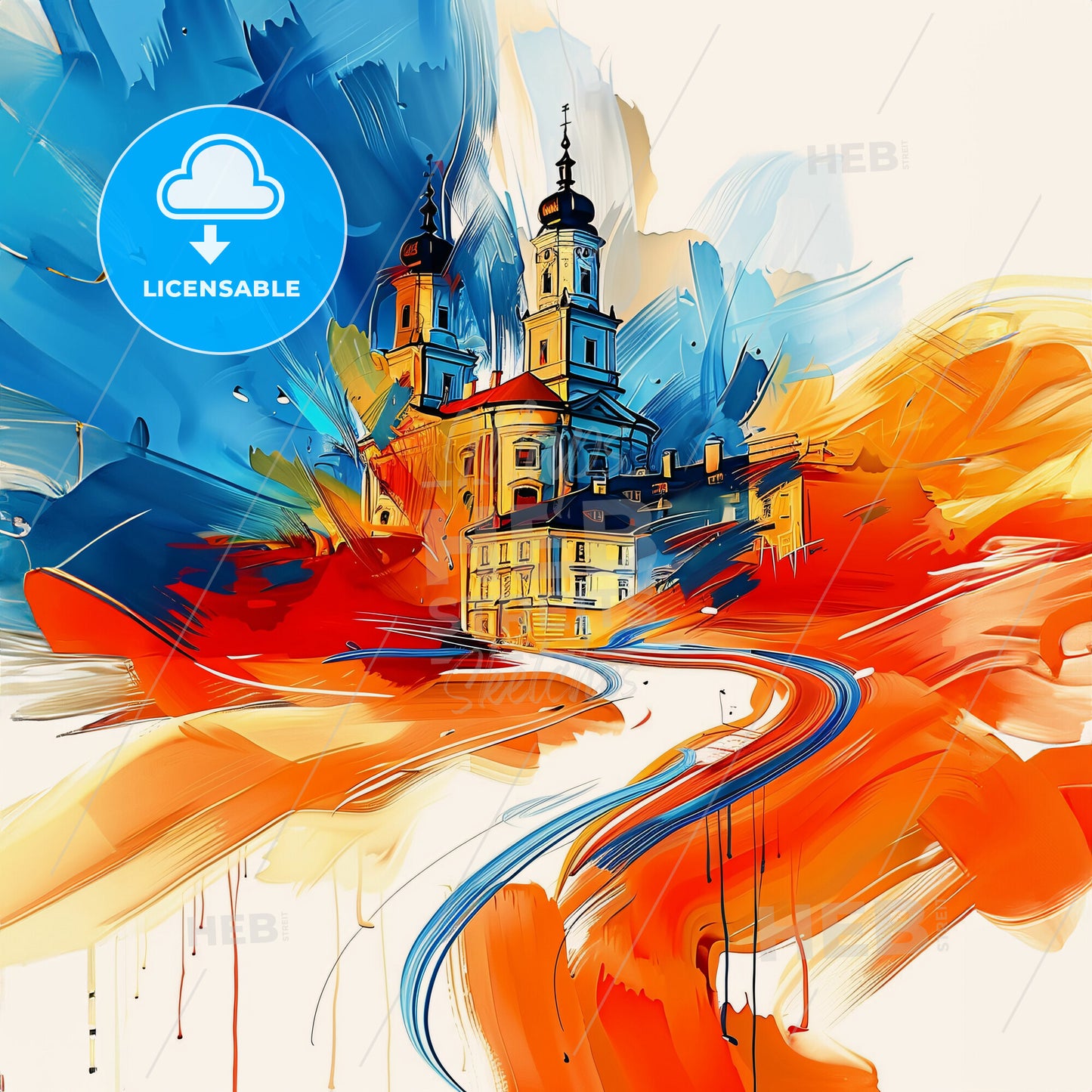 Vibrant Szczecin, Poland - A Painting Of A Building With A Road And Colorful Paint