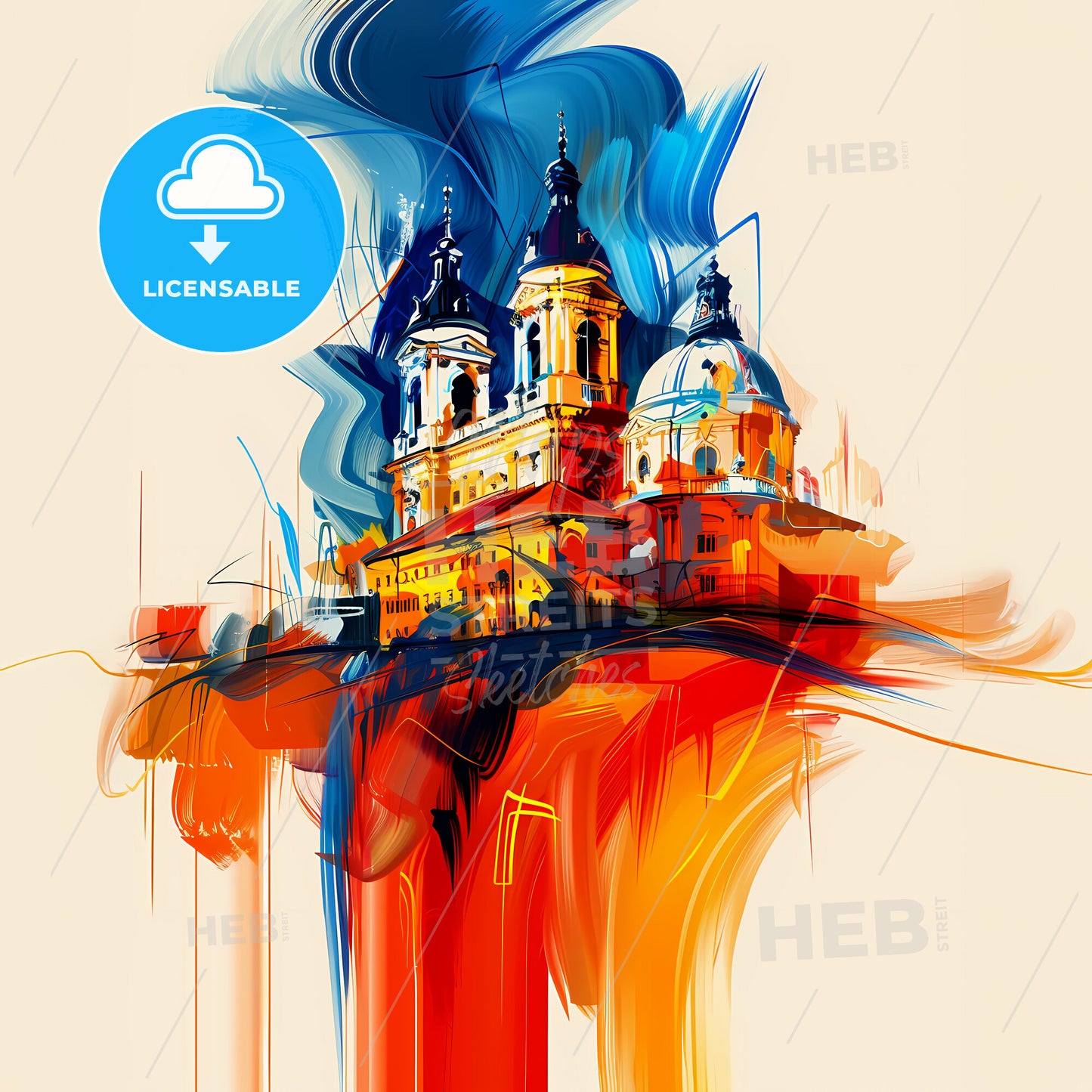 Vibrant Szombathely, Hungary - A Painting Of A Building With A Colorful Background