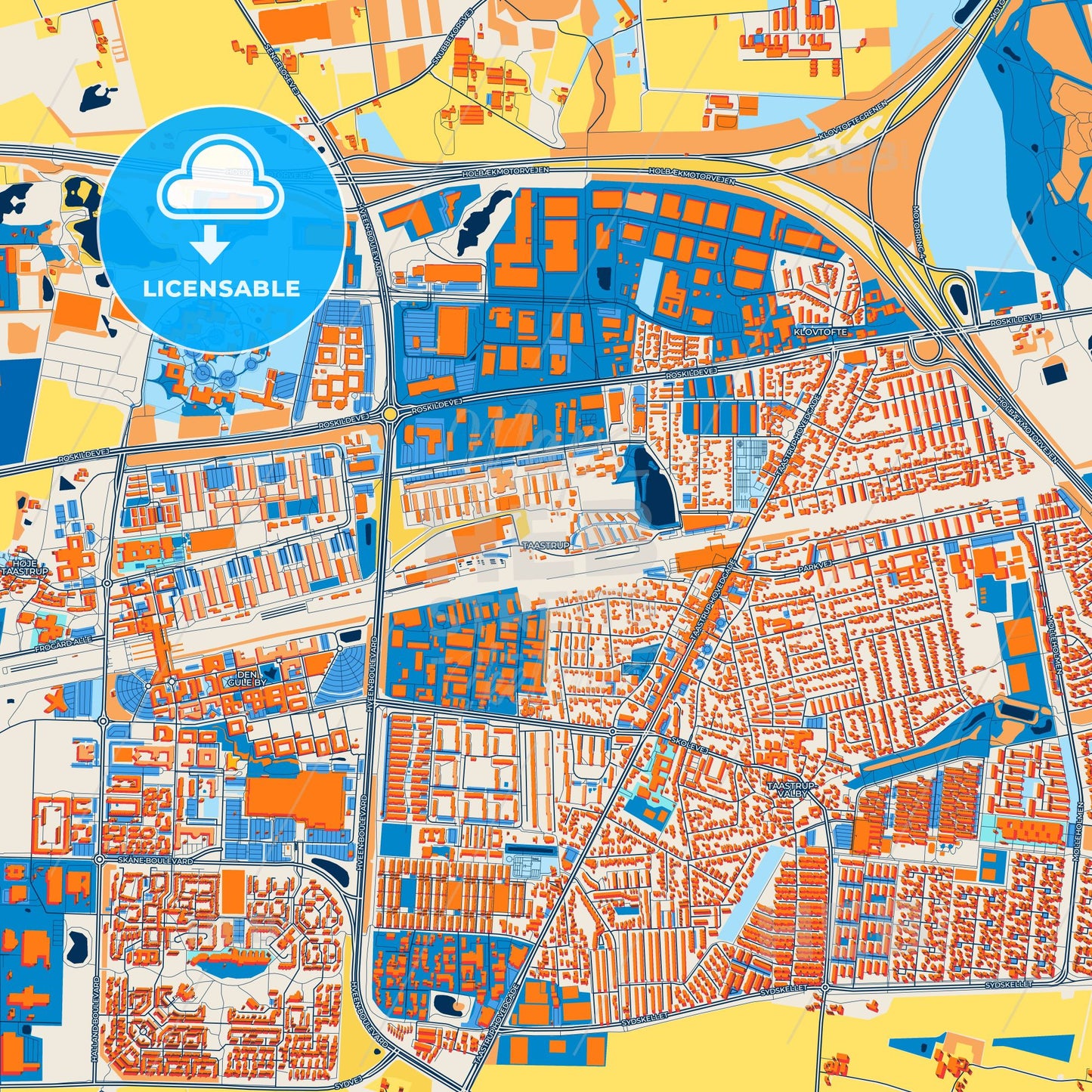 Colorful Taastrup Street Map with Labels and Buildings