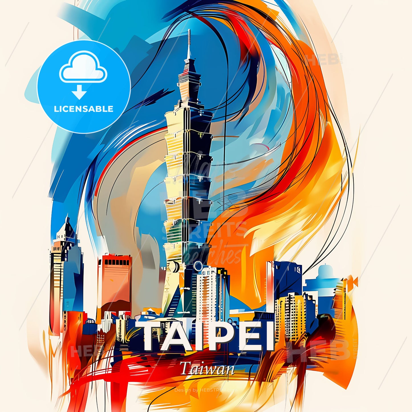 Vibrant Taipei, Taiwan - A Colorful Painting Of A City - Square format print template