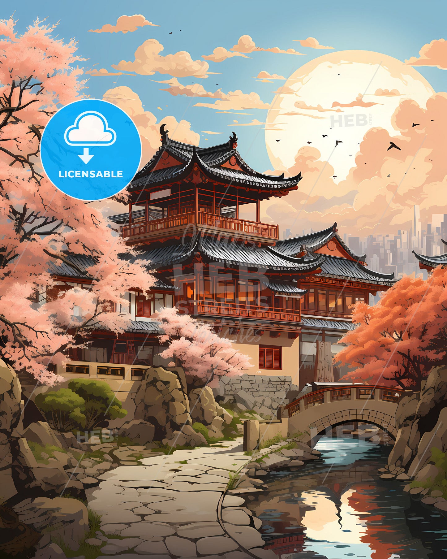 Taiyuan Cityscape Art Painting Skyline Building Bridge Trees