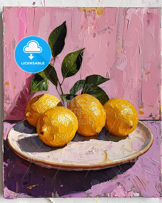Sun-Soaked Still Life: Poetic Expressionism of Lemons and Tangerine on Pink
