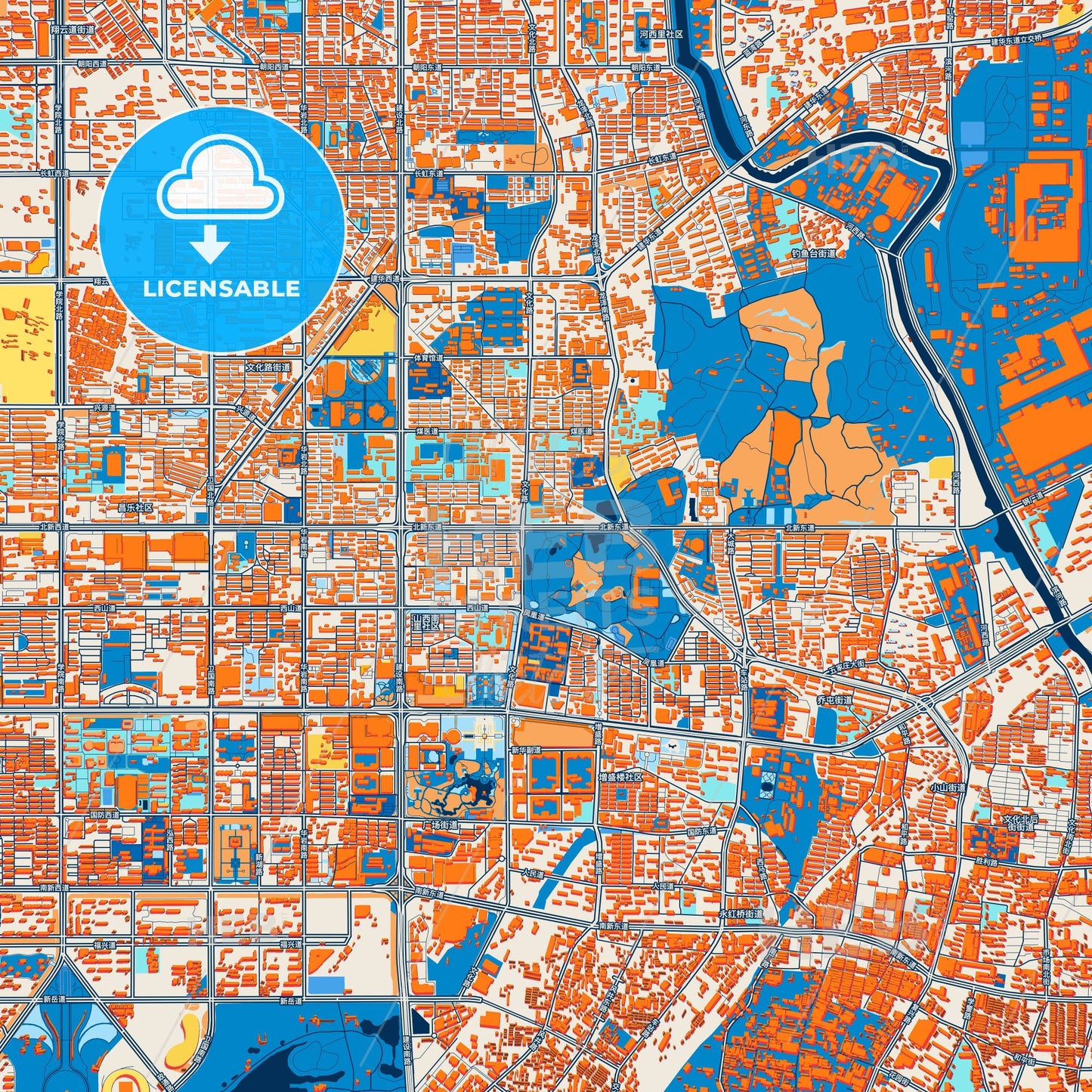 Colorful Tangshan Street Map with Labels and Buildings