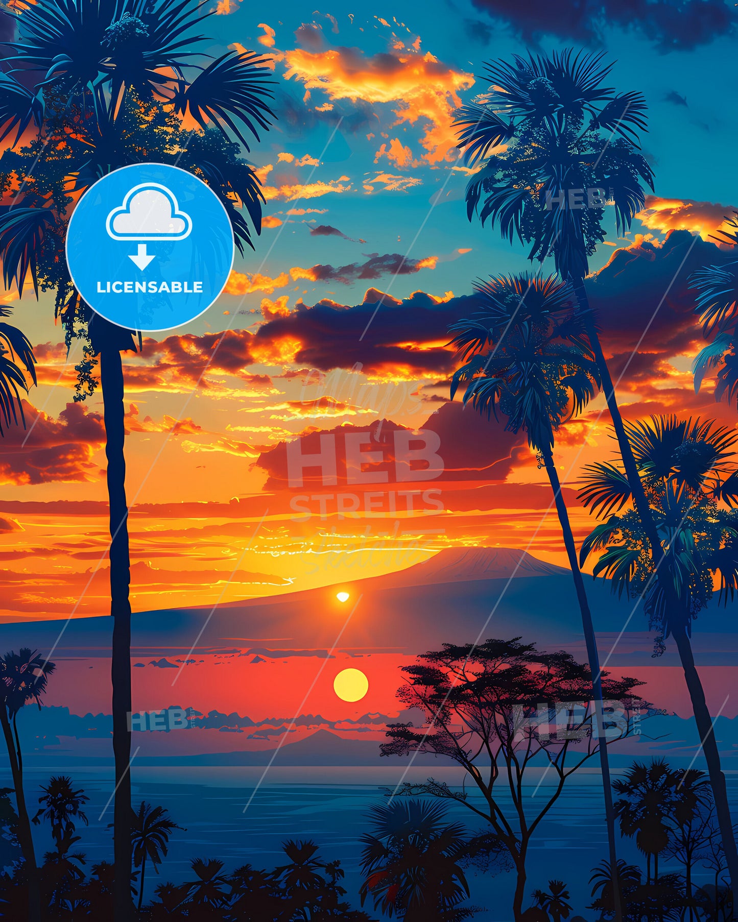 Tropical Island Sunset Art, Tanzania Africa Painting, Vibrant Colors, Fine Art, Digital Art, African Art