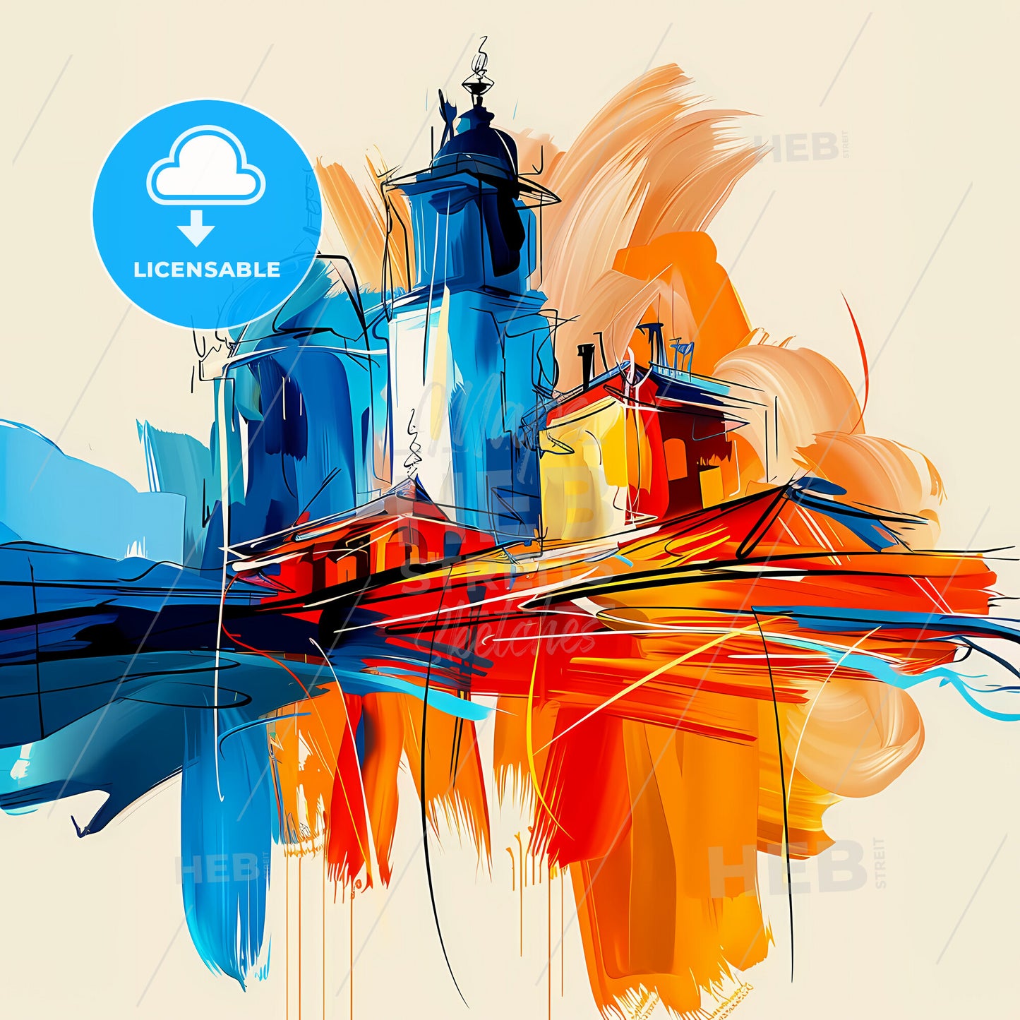 Vibrant Tartus, Syria - A Painting Of Buildings And Towers