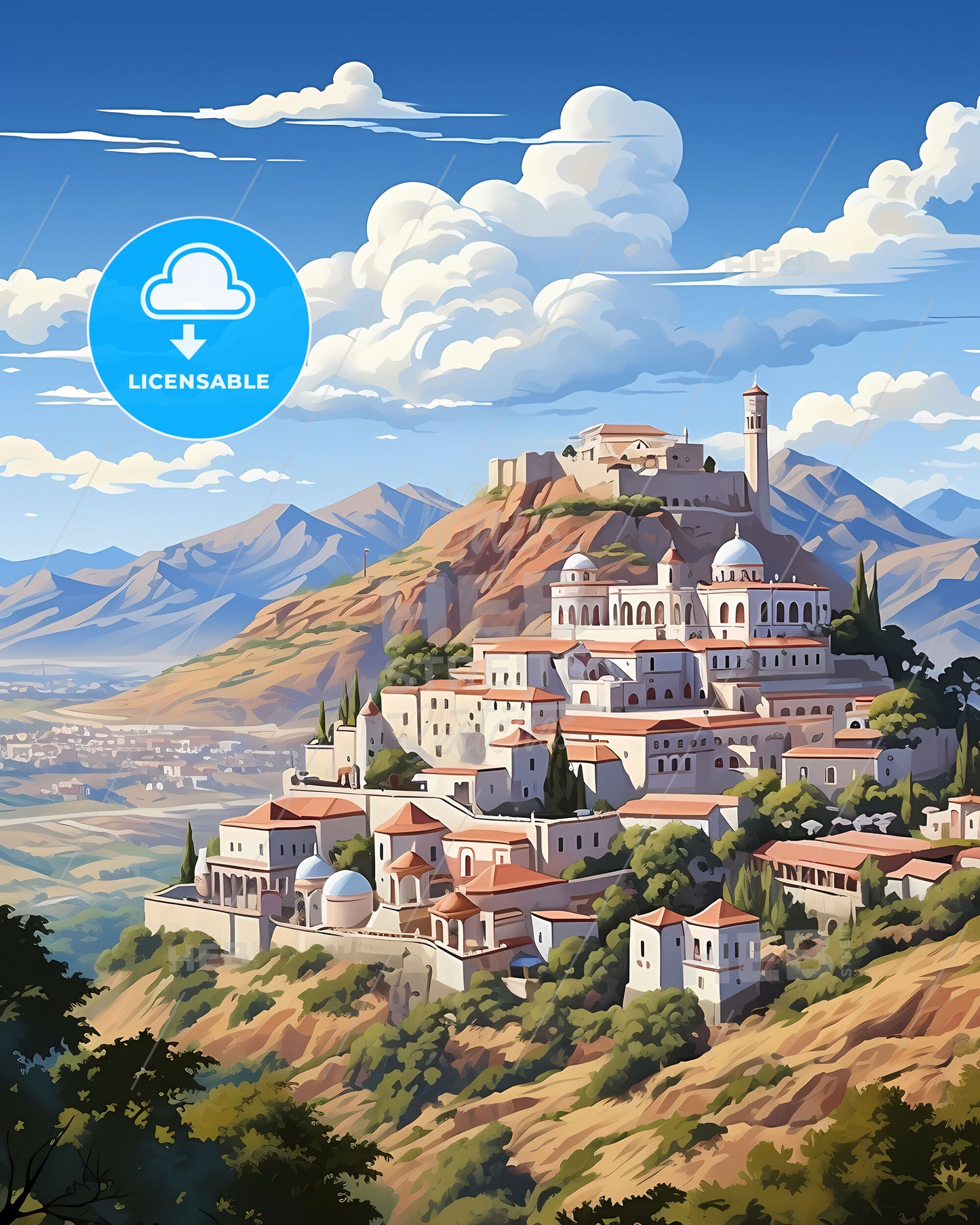 Painting of Tebessa Algeria Skyline - a City of Art on a Hill