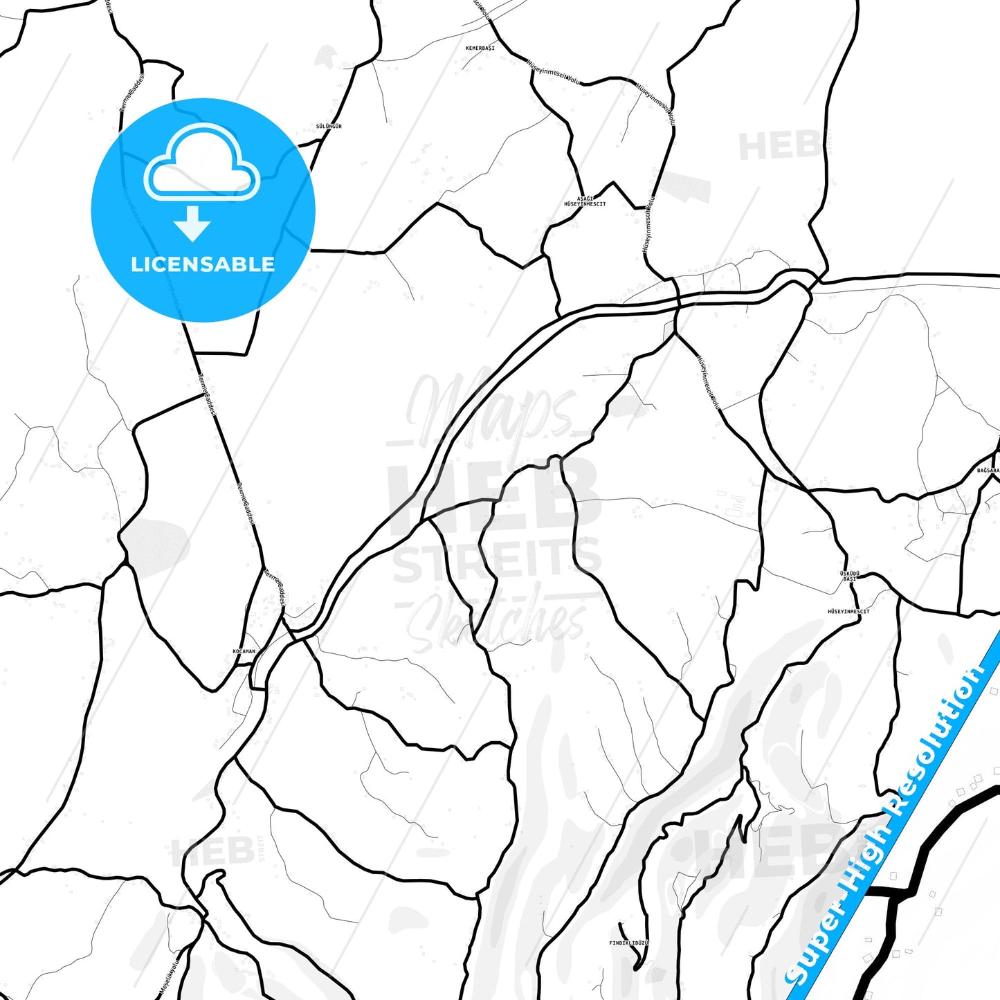 Terme, Turkey Light Map with Street Names, City Names, and Districts