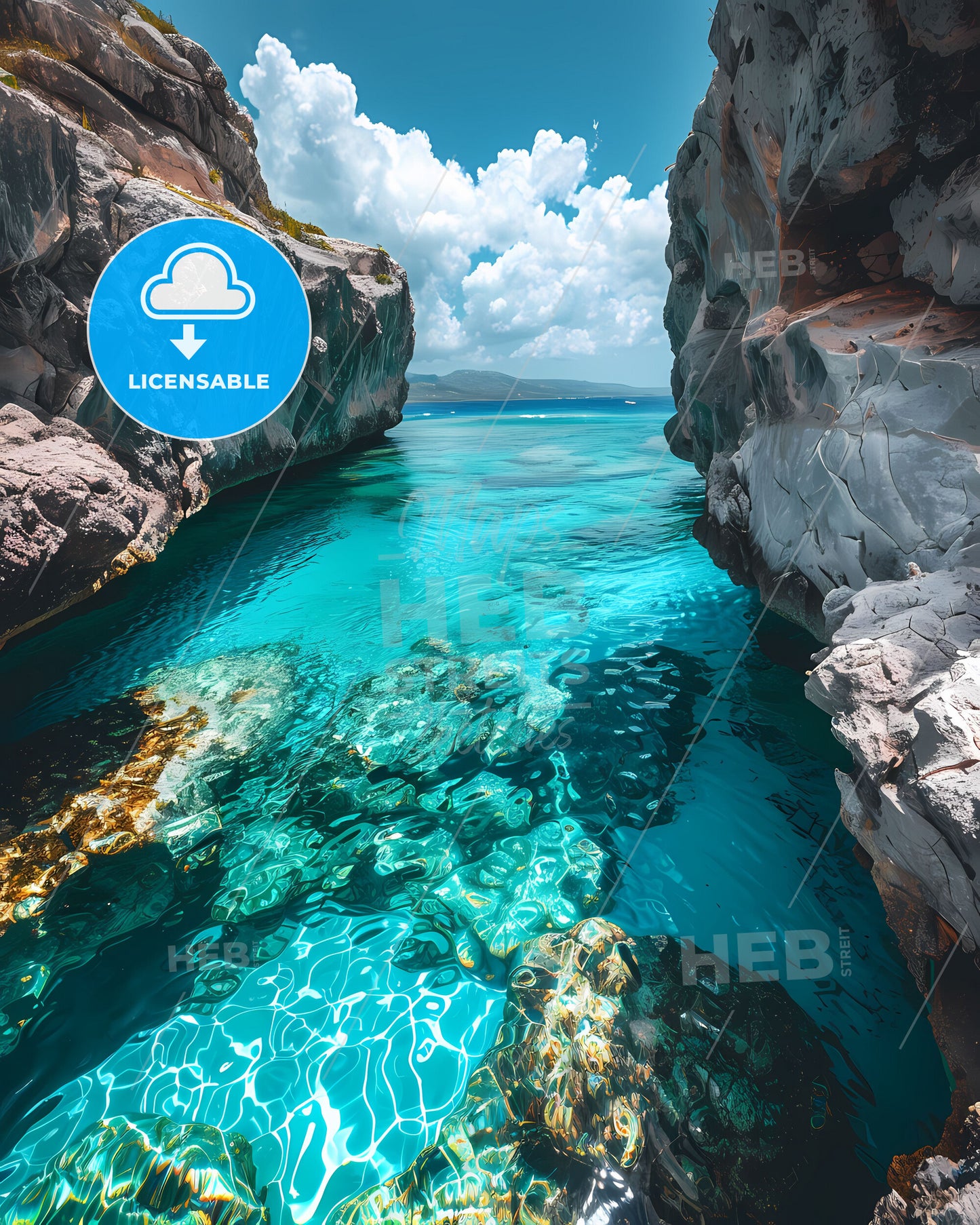 Vibrant Blue Waterscape Painting of Tranquil Coastline, Bahamas, North America