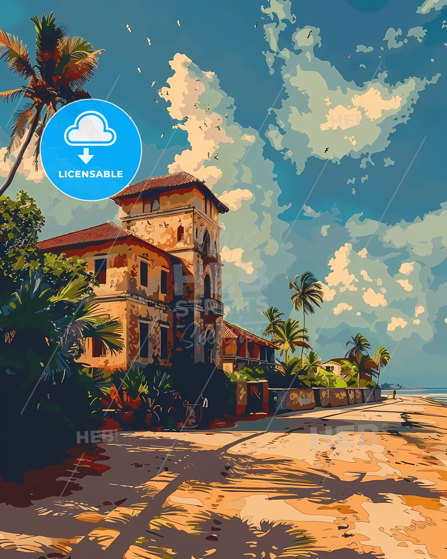 Vibrant Gambian Art: Colorful Building on Beach, Africa