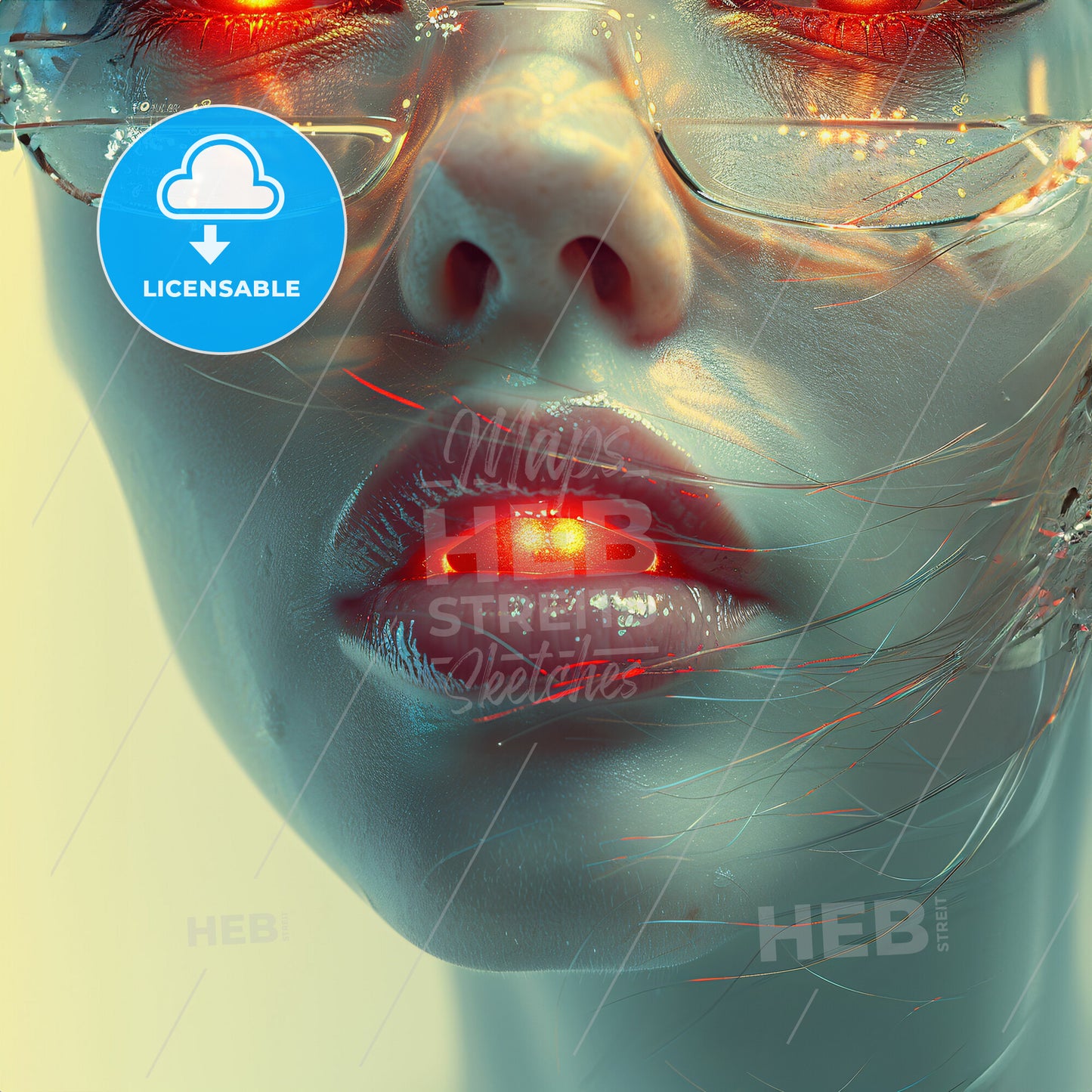 The Geometry of Emotion: Shapes and Feelings - A woman with red glowing eyes and glasses