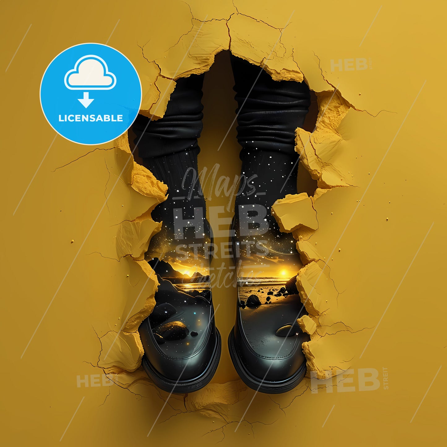 The Great Escape of the Mischievous Socks - A persons feet sticking out of a hole in a wall