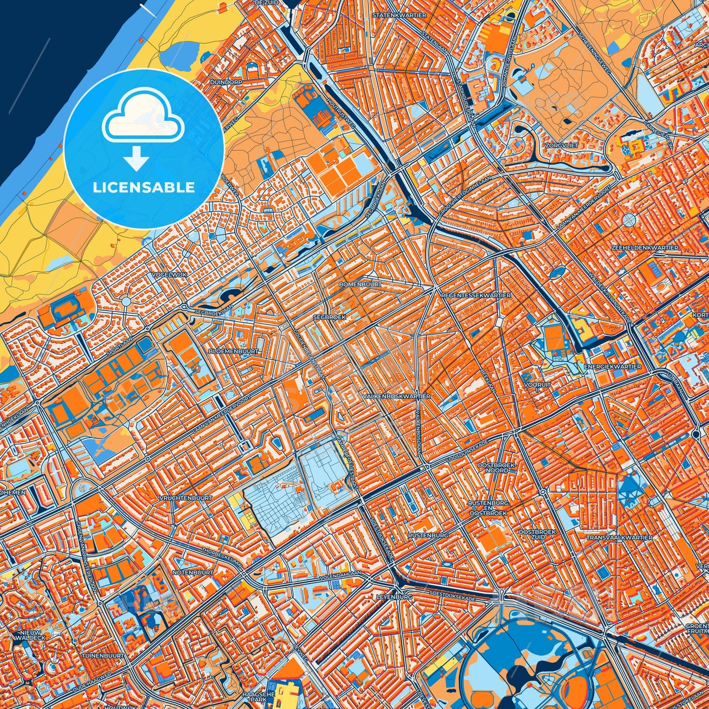 Colorful The Hague Street Map with Labels and Buildings