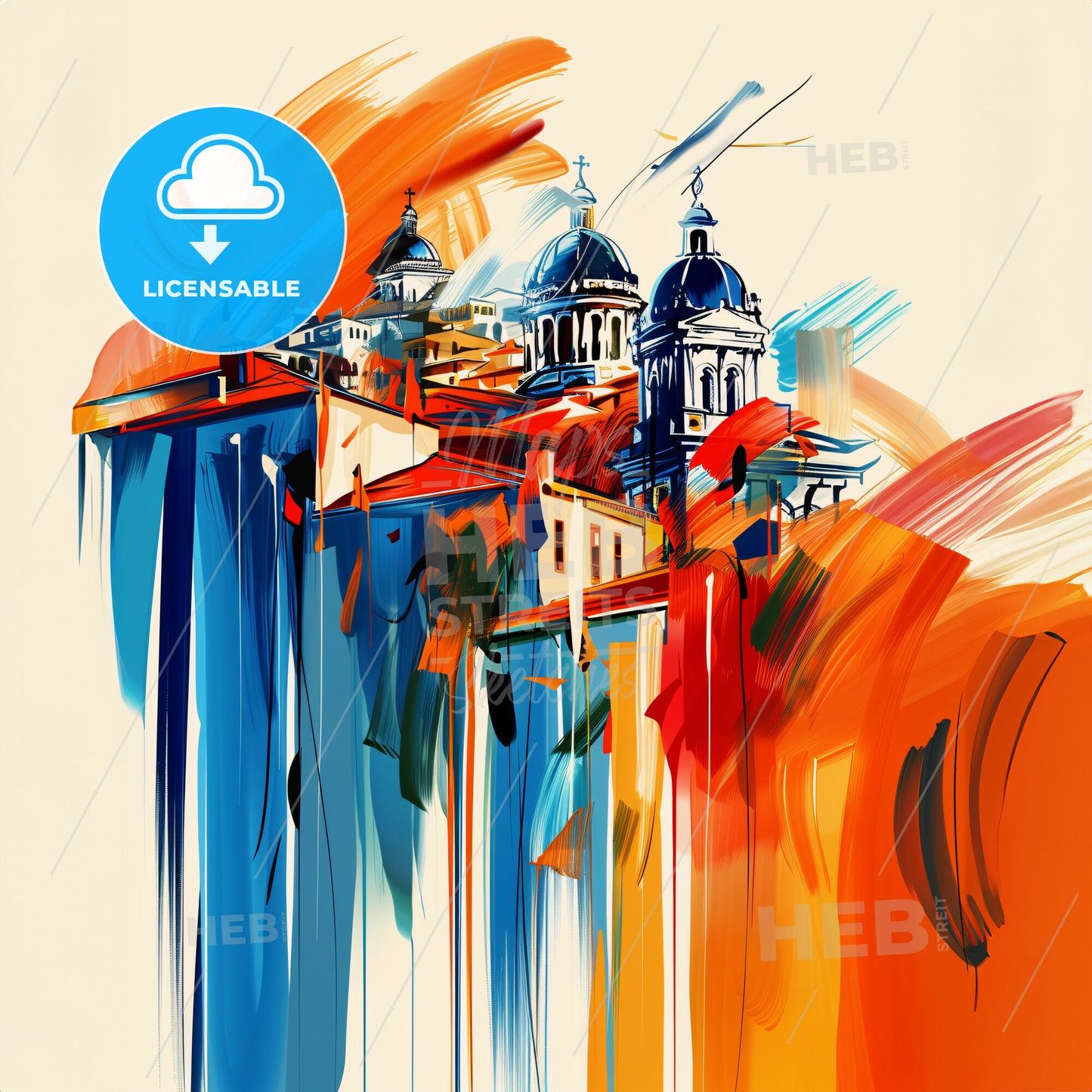 Vibrant Thessaloniki, Greece - A Painting Of A Building With A Colorful Background