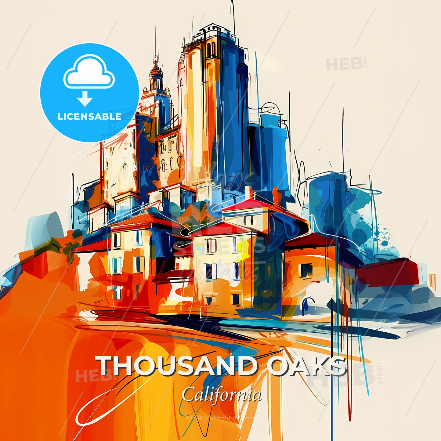 Vibrant Thousand Oaks, California - A Painting Of A City - Square format print template